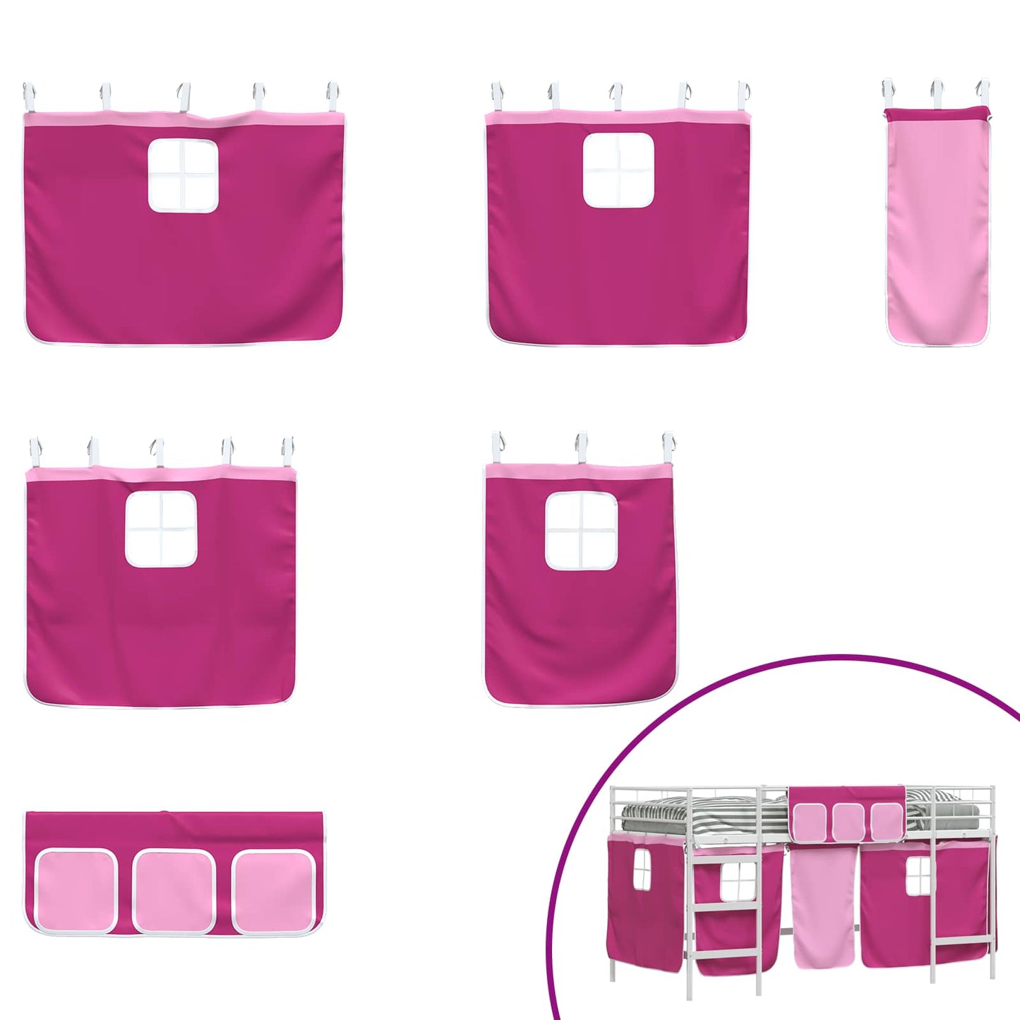 Kids'Loft Bed Frame with Curtains White and Pink 100 x 200 cm