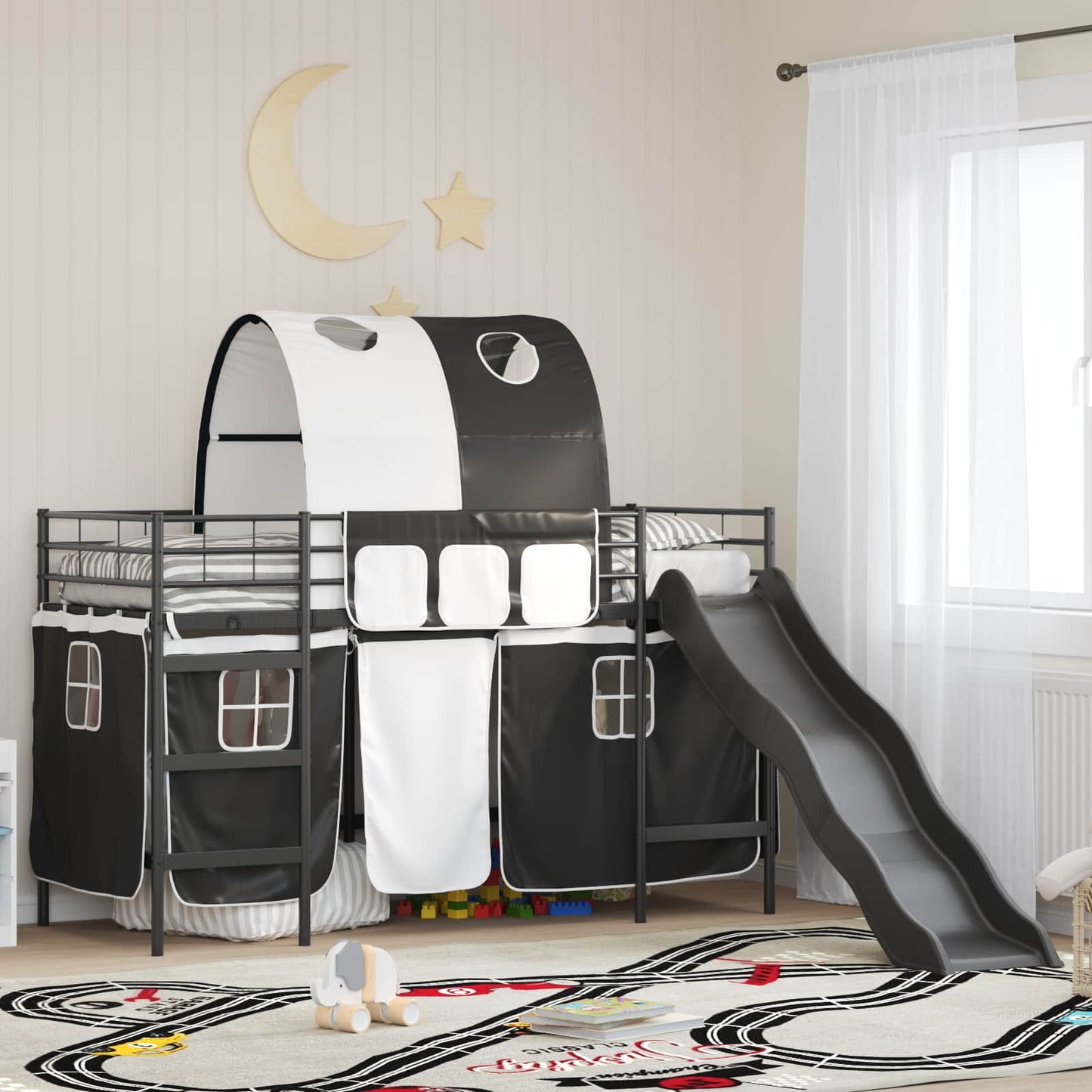 Kids'Loft Bed Frame Plain Black 75 x 190 cm Metal