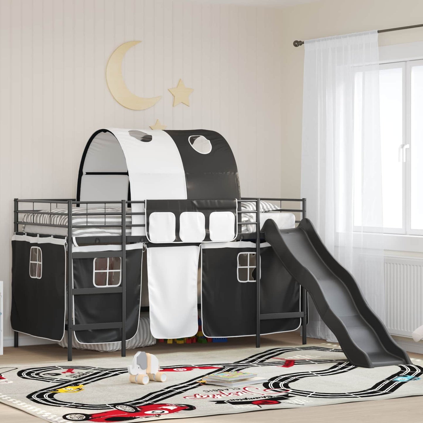 Kids'Loft Bed Frame Black 100 x 200 cm Metal