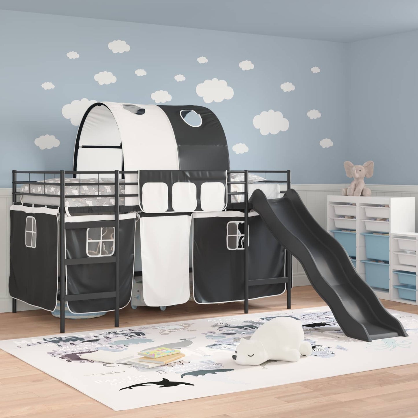 Kids'Loft Bed Frame Black 100 x 200 cm Metal