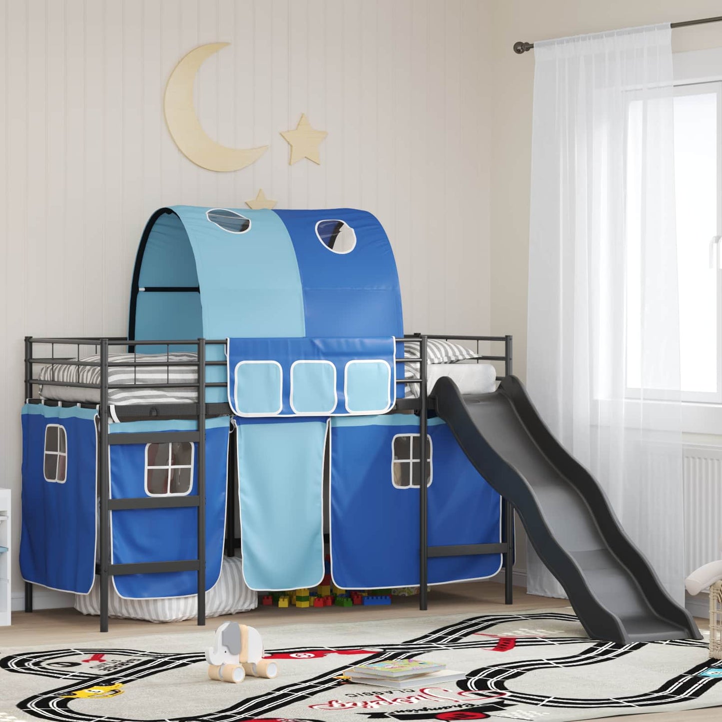 Kids'Loft Bed Frame Black and Blue 75 x 190 cm Metal