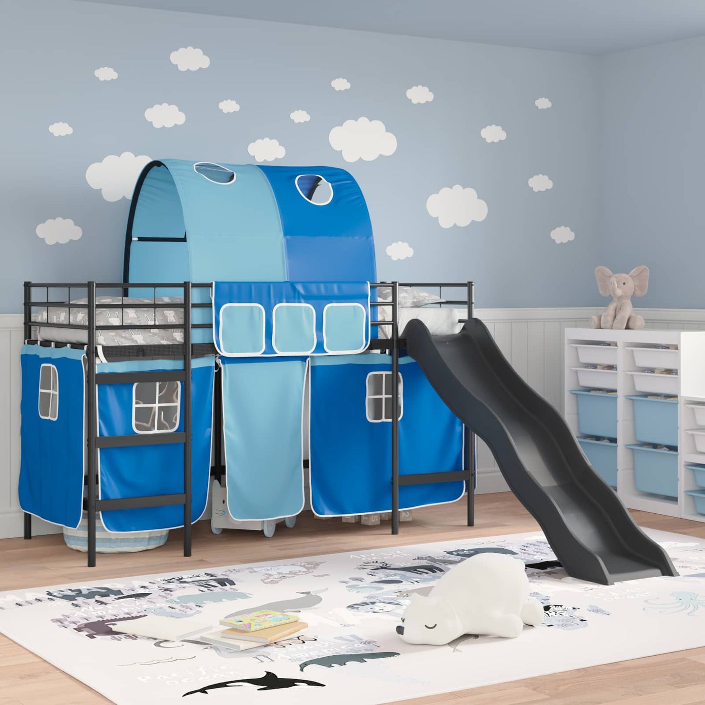 Kids'Loft Bed Frame Black and Blue 90 x 190 cm Metal