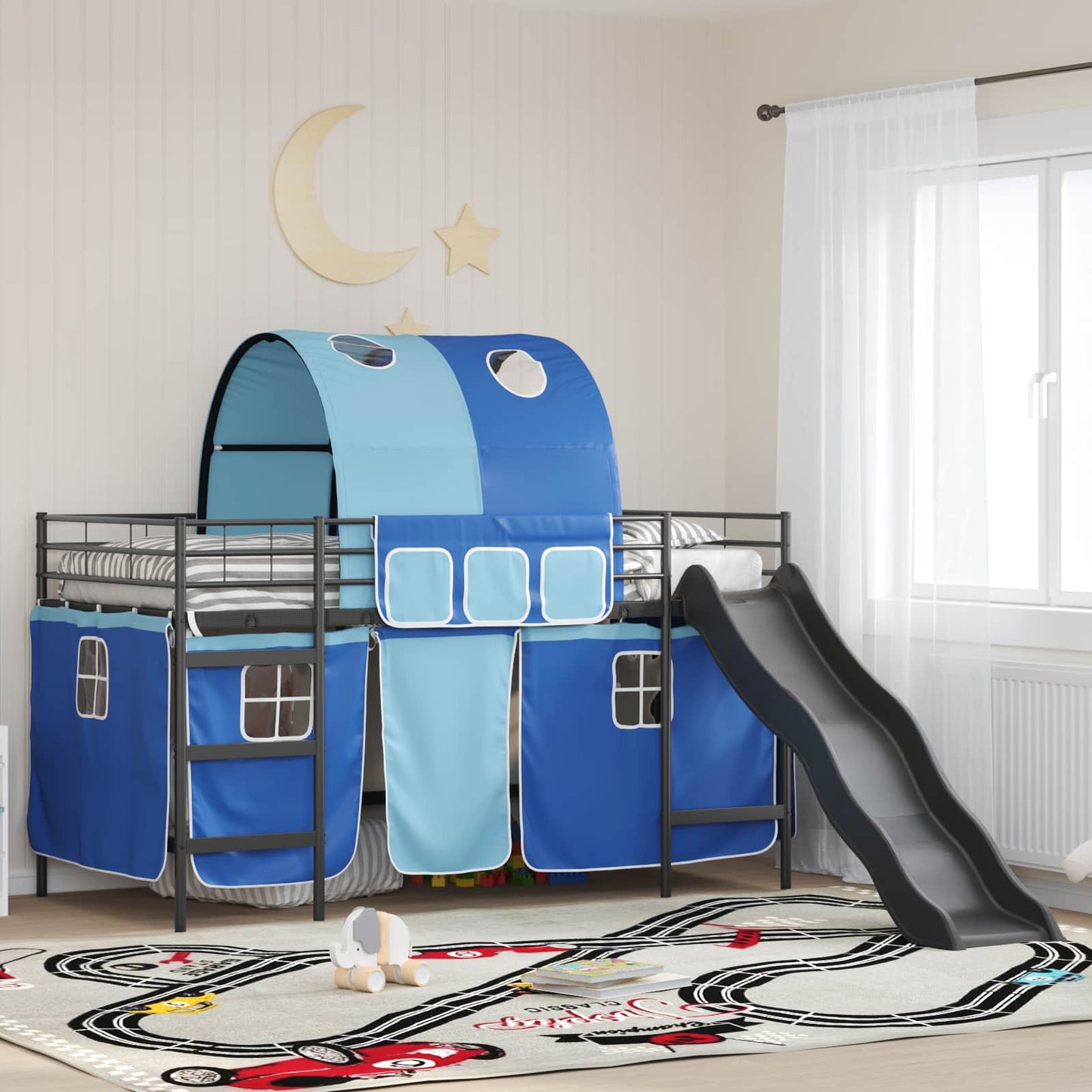 Kids'Loft Bed Frame Black and Blue 107 x 200 cm Metal