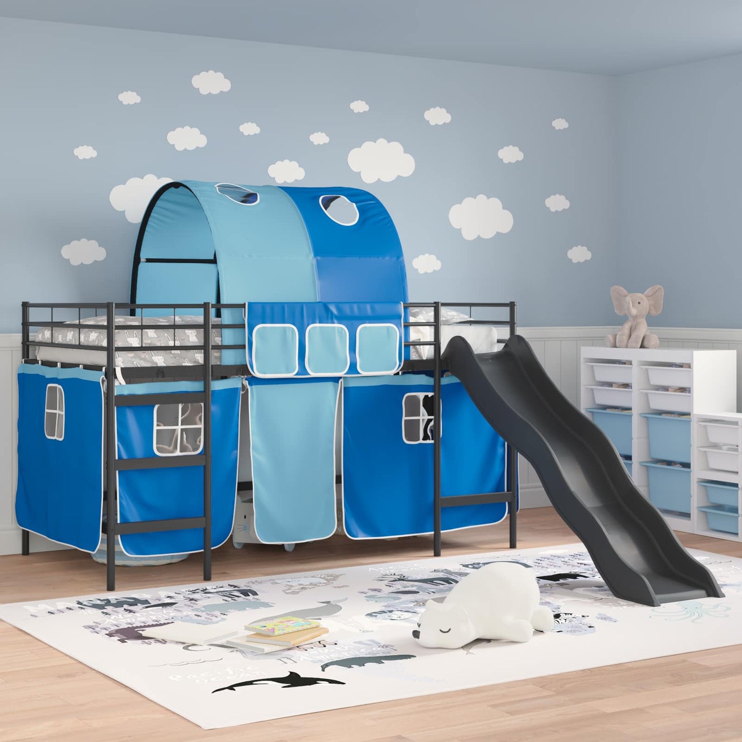 Kids'Loft Bed Frame Black and Blue 107 x 200 cm Metal