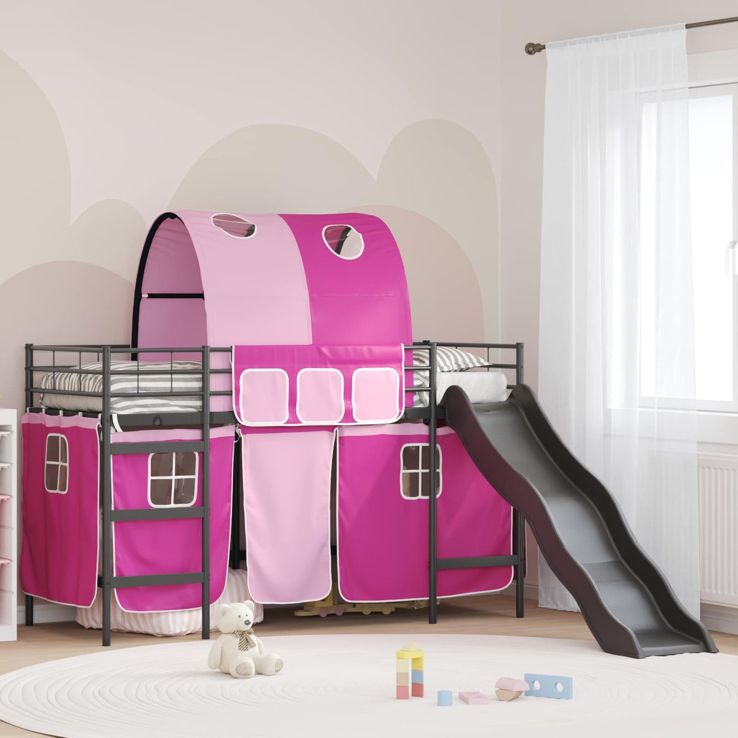 Kids'Loft Bed Frame Black and Pink 75 x 190 cm Metal