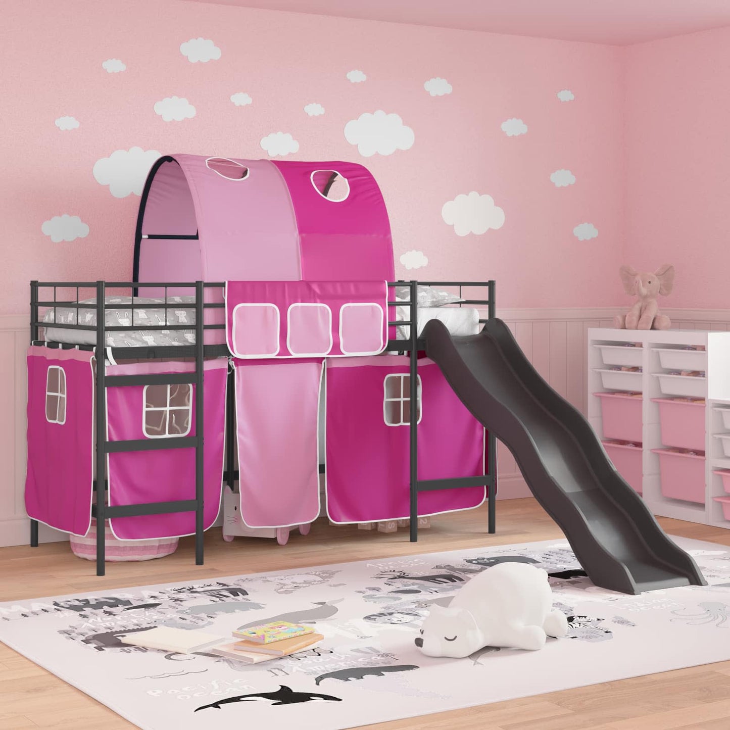 Kids'Loft Bed Frame Black and Pink 75 x 190 cm Metal