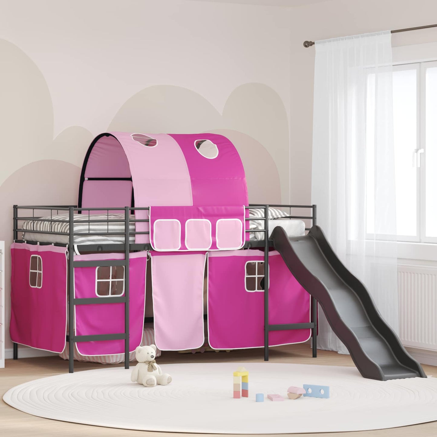 Kids'Loft Bed Frame Black and Pink 80 x 200 cm Metal