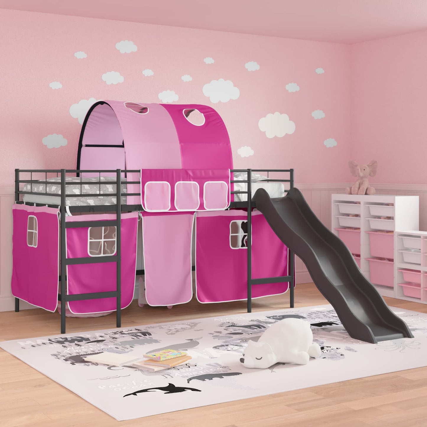 Kids'Loft Bed Frame Black and Pink 80 x 200 cm Metal