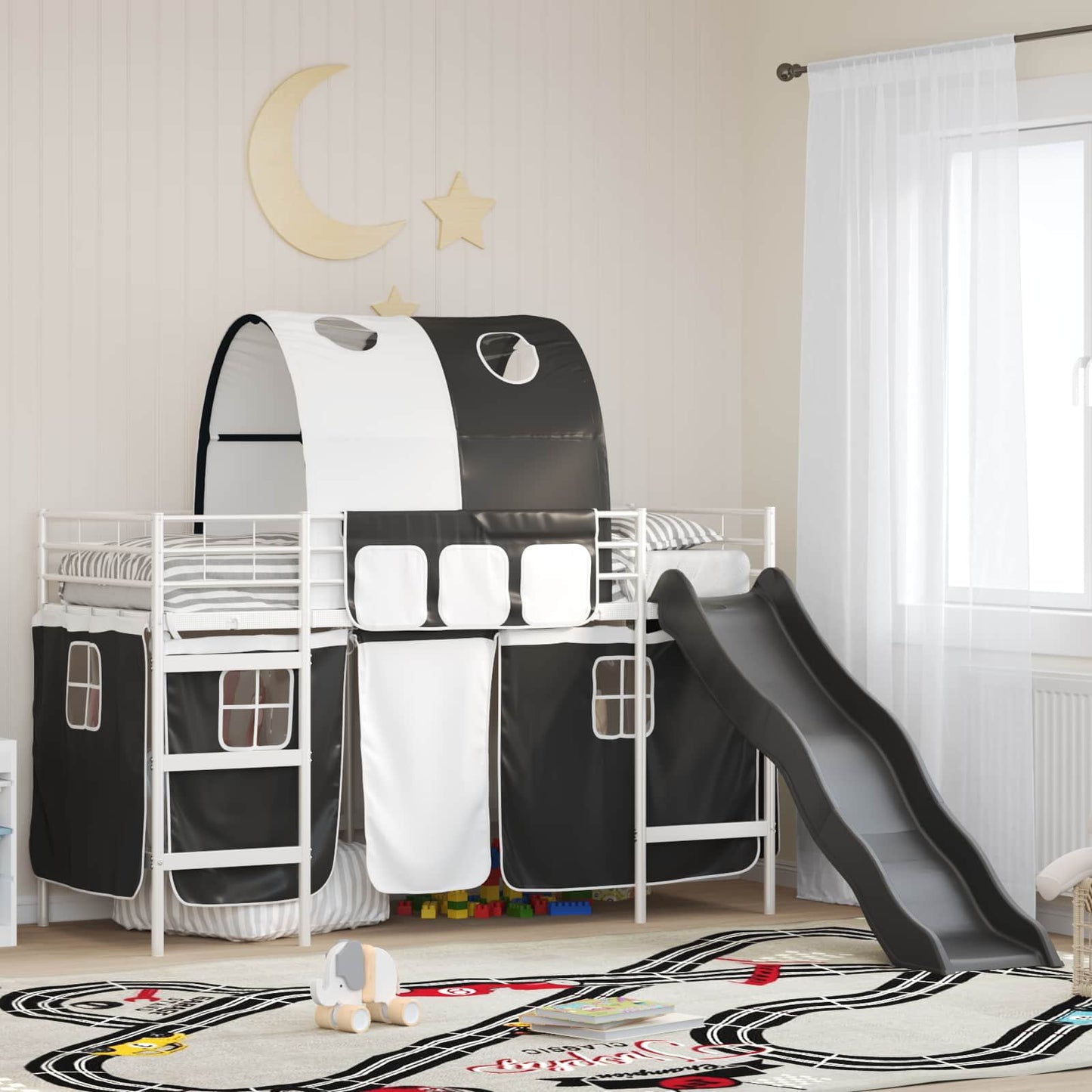 Kids'Loft Bed Frame White and Black 75 x 190 cm Metal