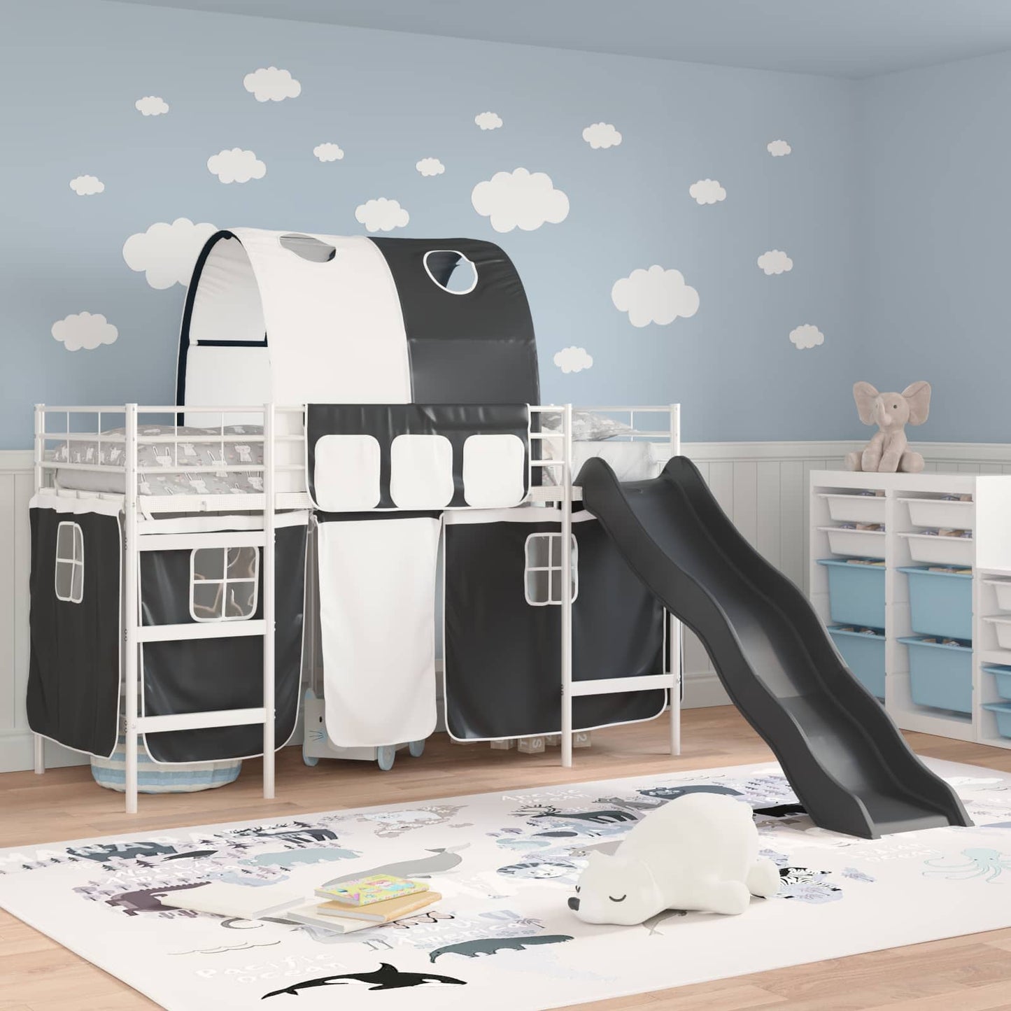 Kids'Loft Bed Frame White and Black 75 x 190 cm Metal