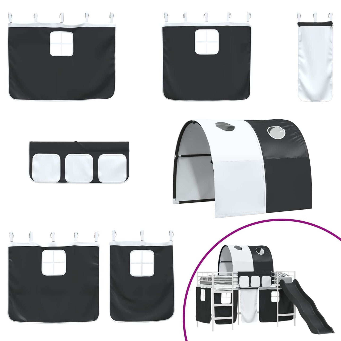Kids'Loft Bed Frame White and Black 75 x 190 cm Metal