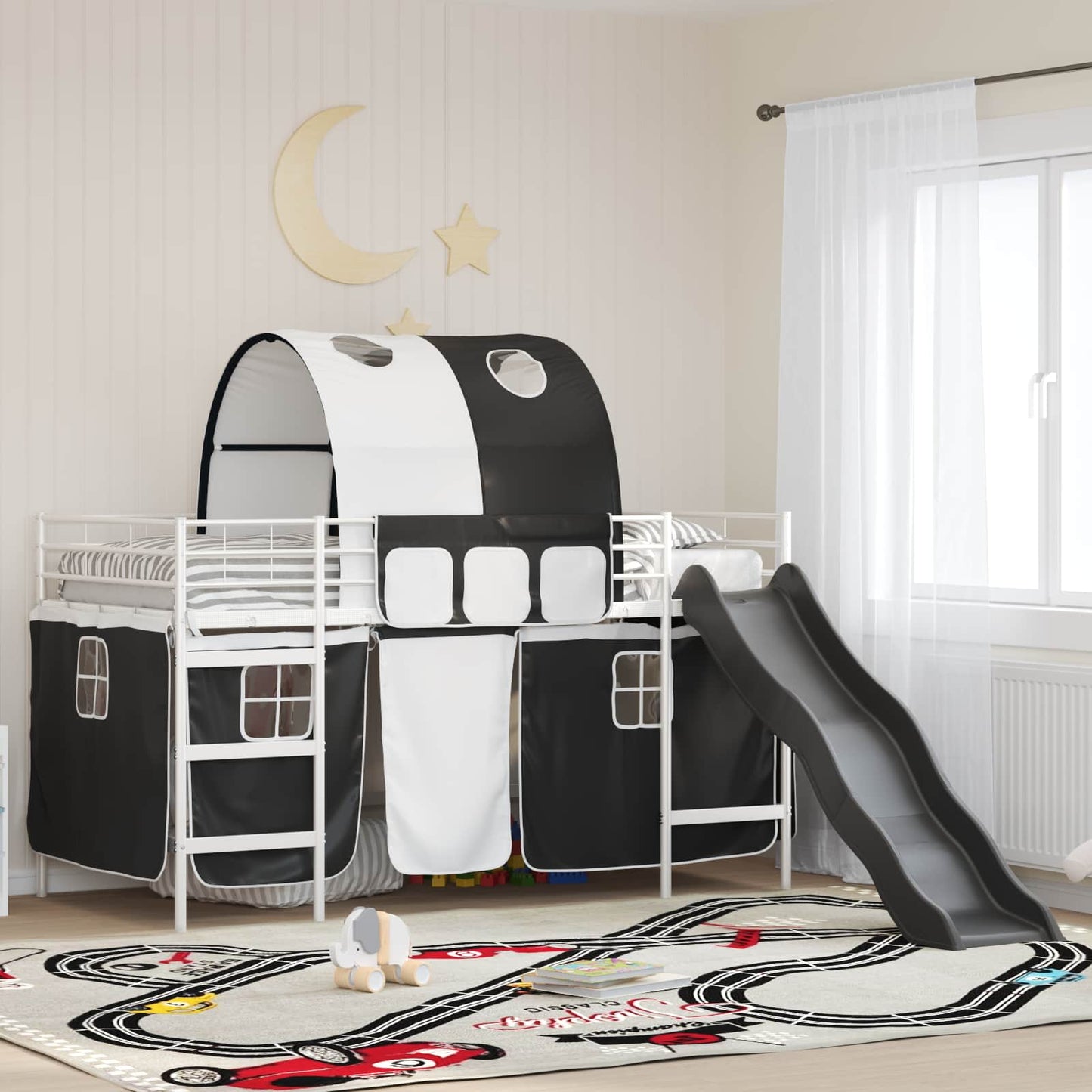 Kids'Loft Bed Frame White and Black 107 x 200 cm Metal