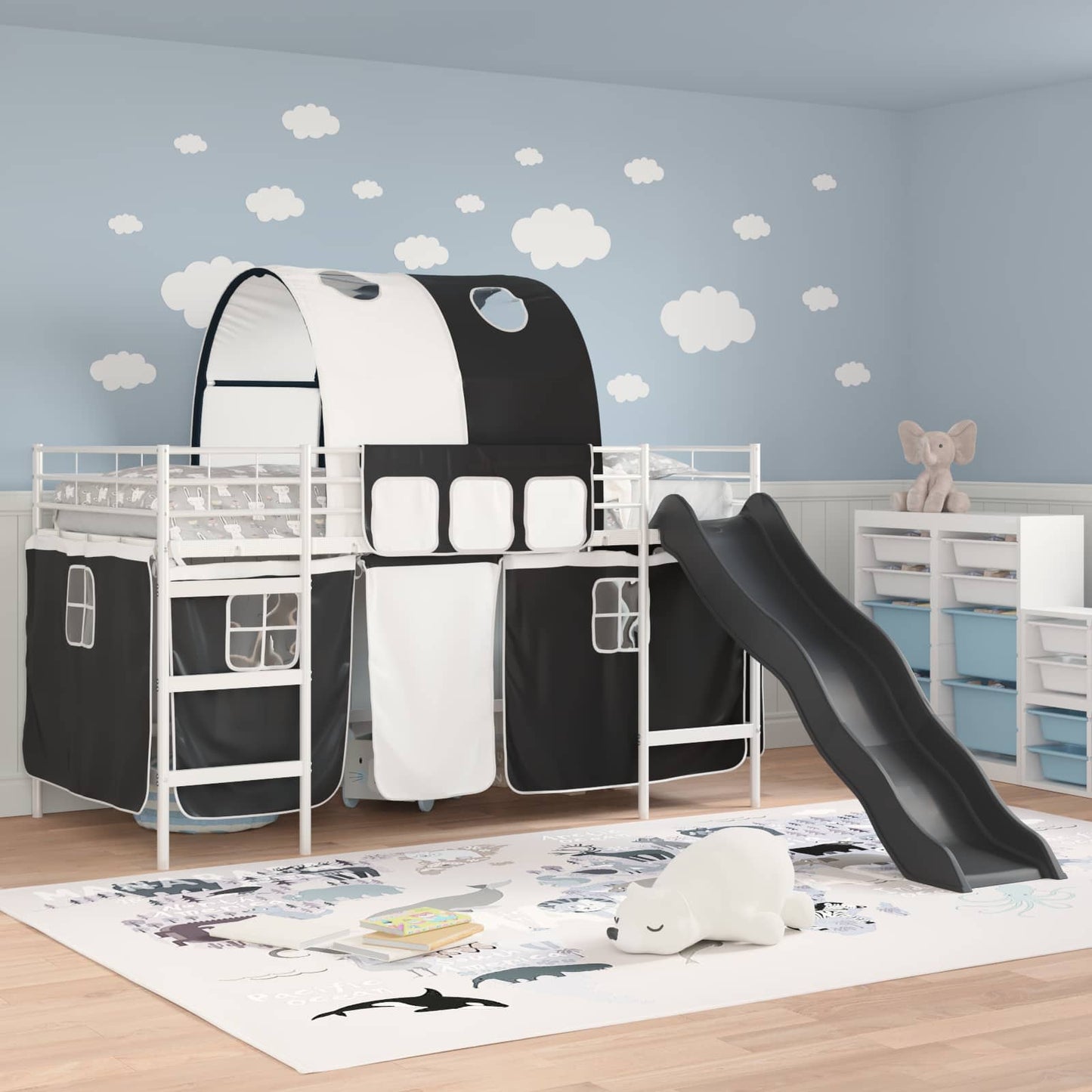 Kids'Loft Bed Frame White and Black 107 x 200 cm Metal