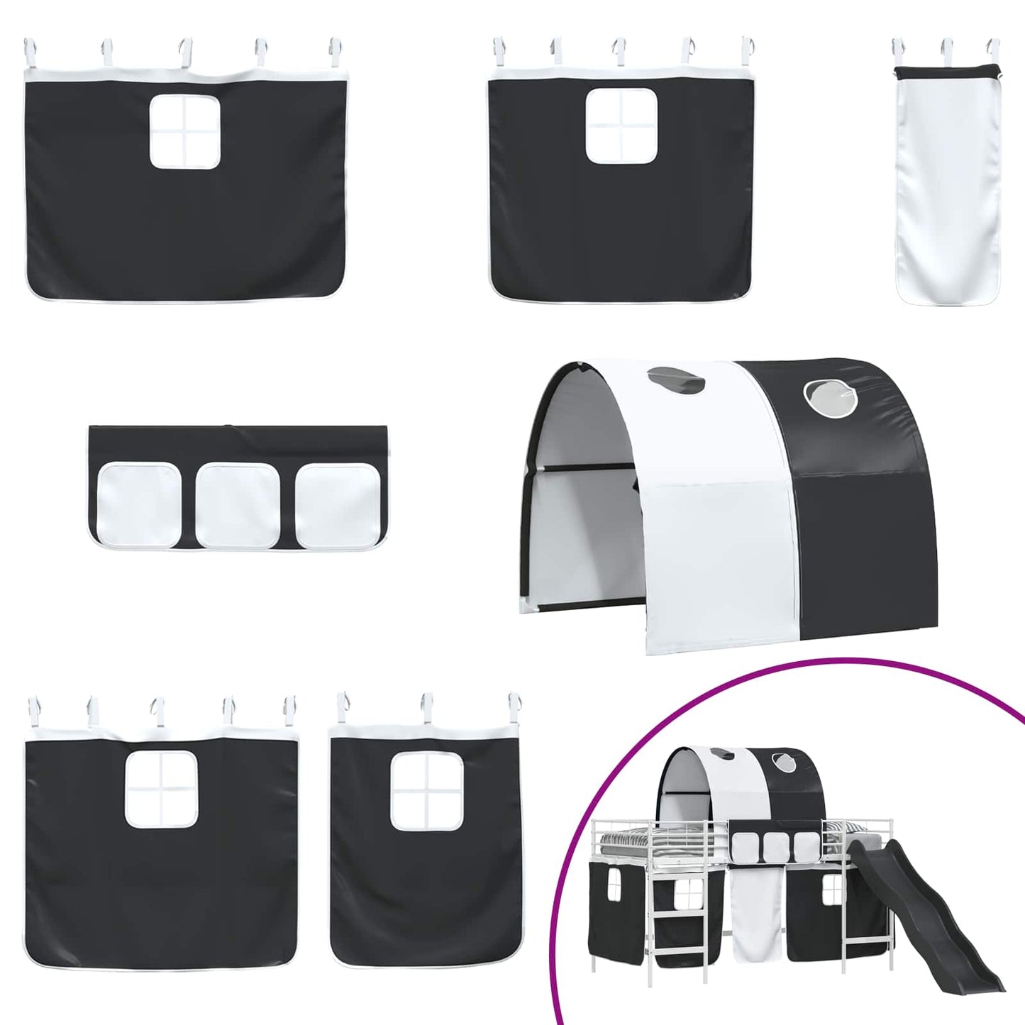 Kids'Loft Bed Frame White and Black 107 x 200 cm Metal