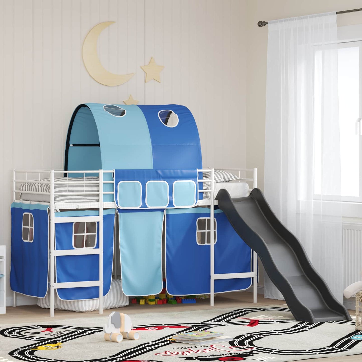 Kids'Loft Bed Frame White and Blue 75 x 190 cm Metal