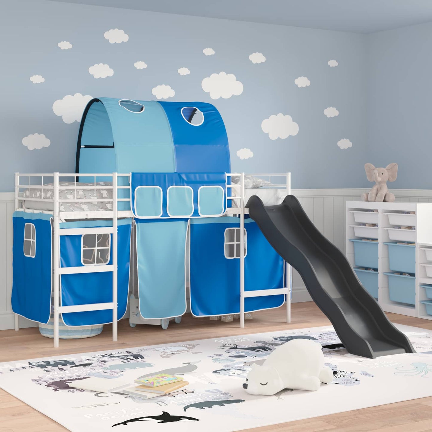 Kids'Loft Bed Frame White and Blue 75 x 190 cm Metal