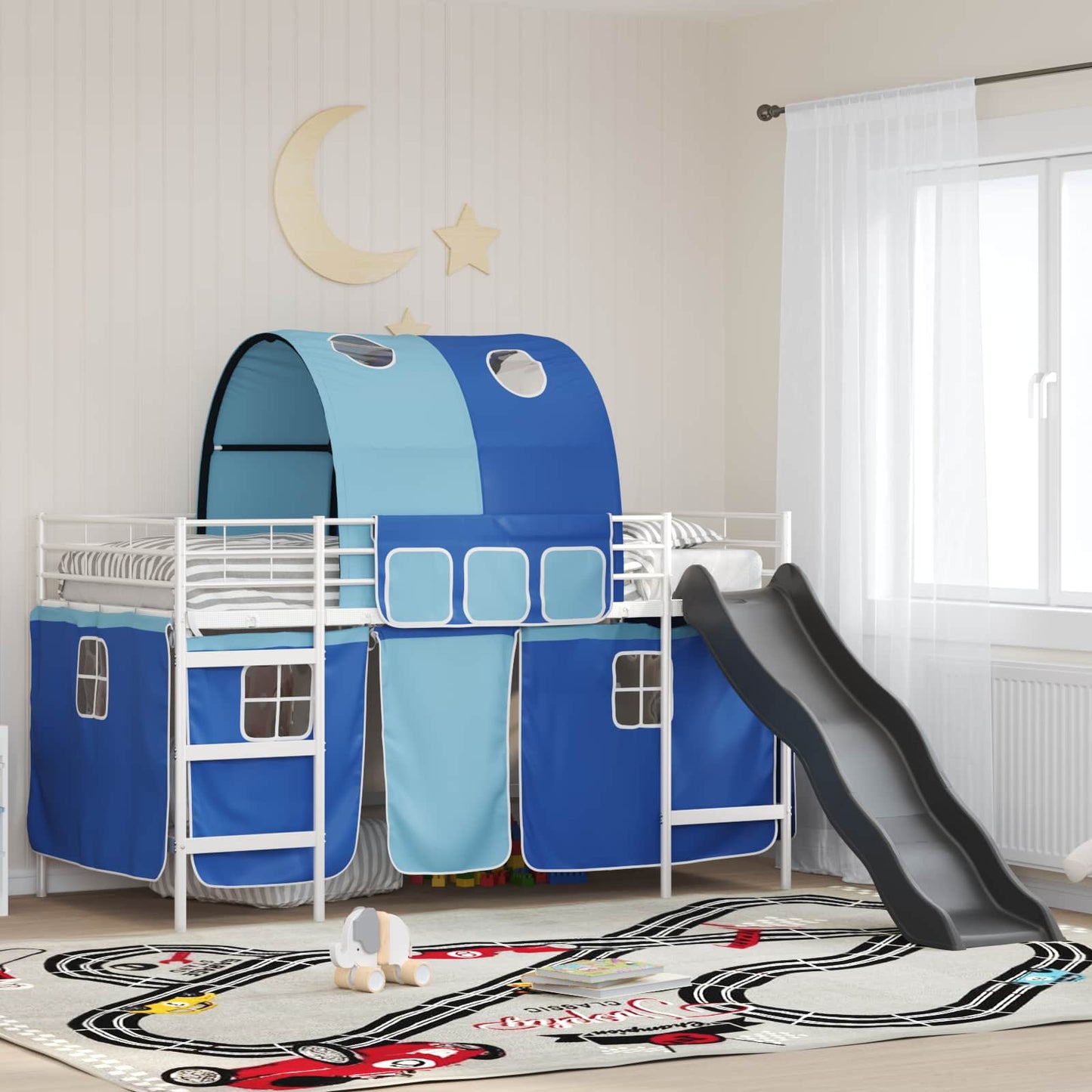 Kids'Loft Bed Frame White and Blue 100 x 200 cm Metal