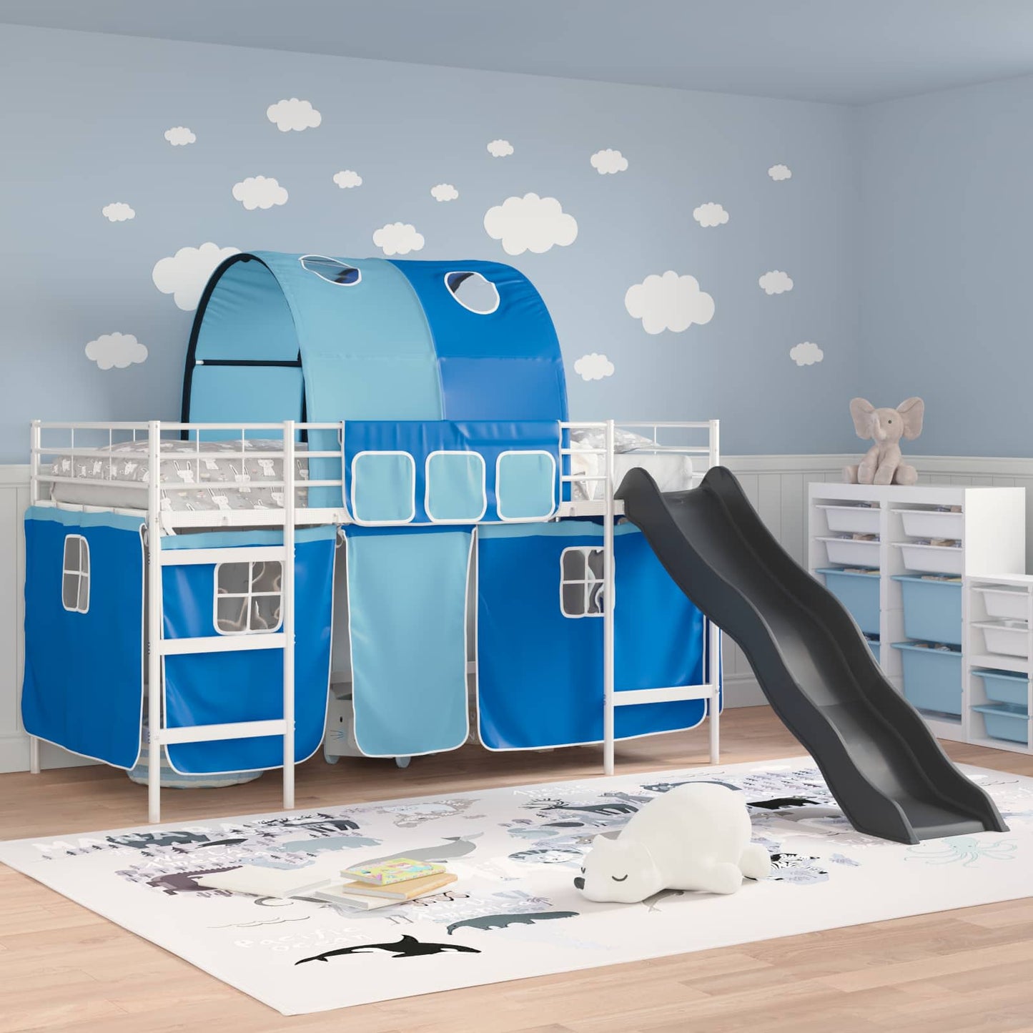 Kids'Loft Bed Frame White and Blue 100 x 200 cm Metal
