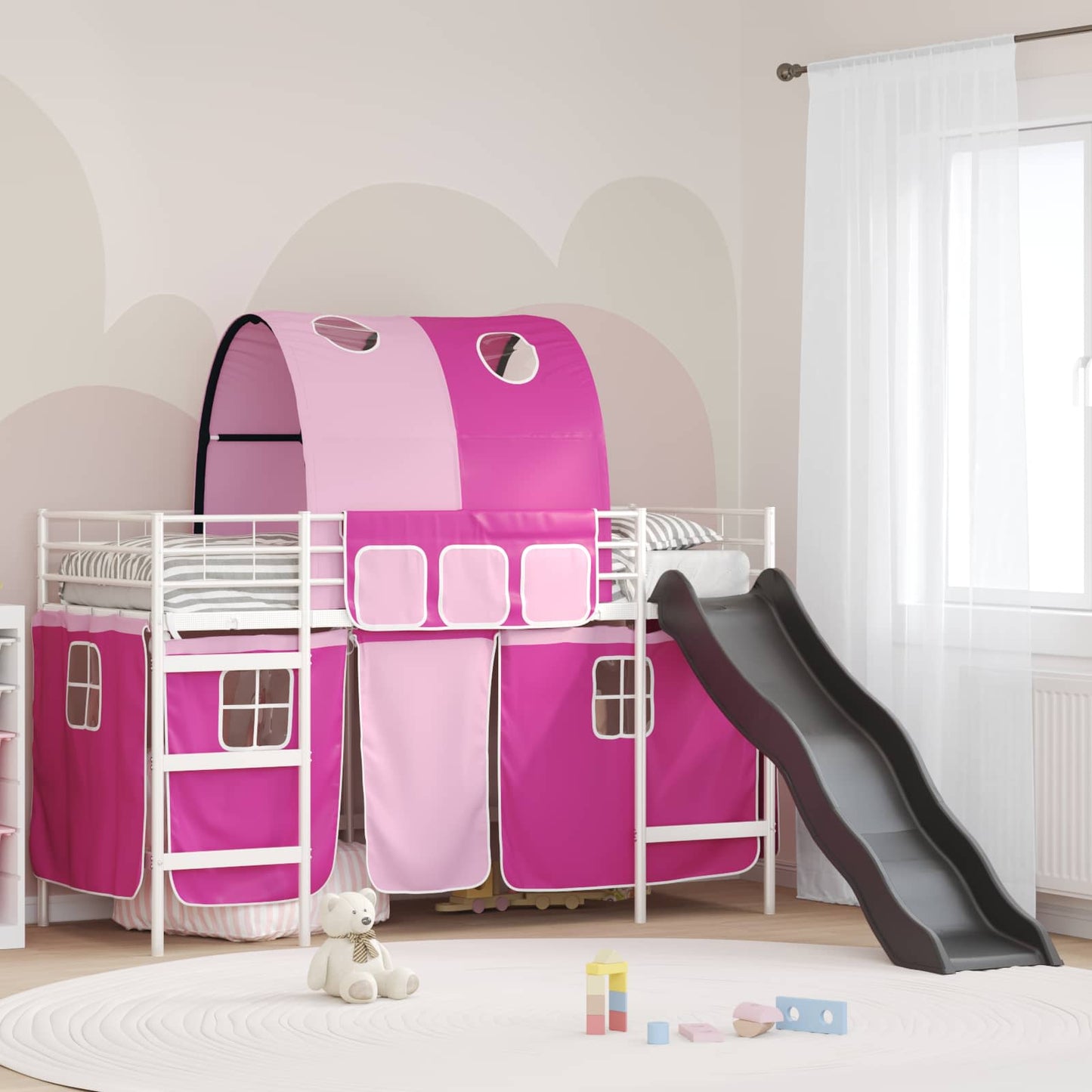 Kids'Loft Bed Frame White and Pink 100 x 190 cm Metal