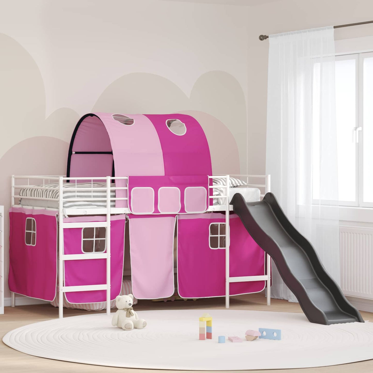 Kids'Loft Bed Frame White and Pink 100 x 200 cm Metal