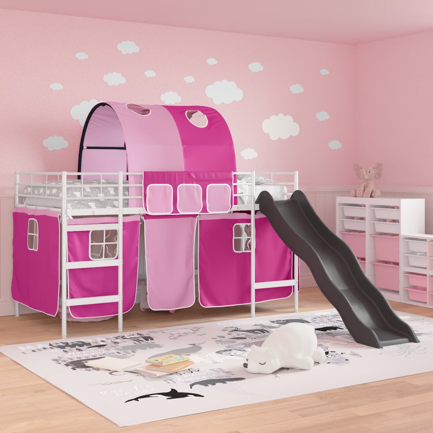 Kids'Loft Bed Frame White and Pink 100 x 200 cm Metal