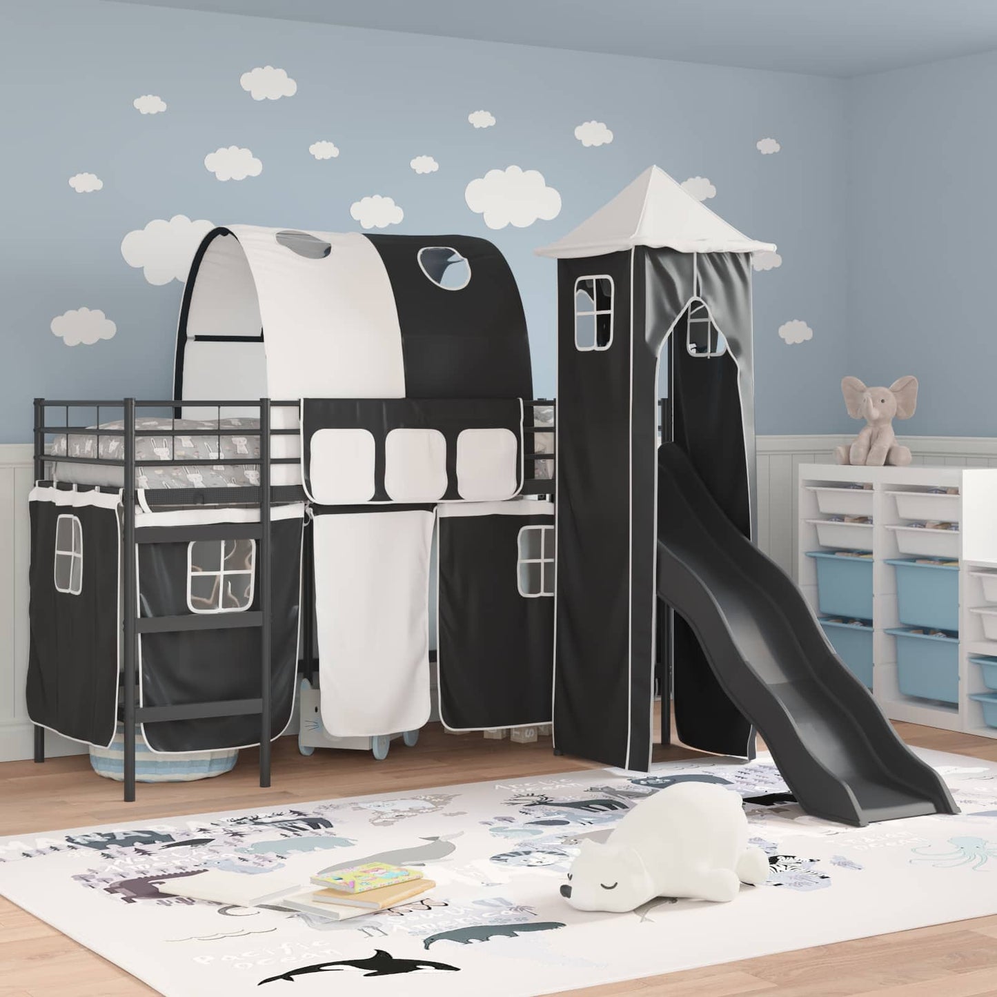 Kids'Loft Bed Frame Black 75 x 190 cm Metal