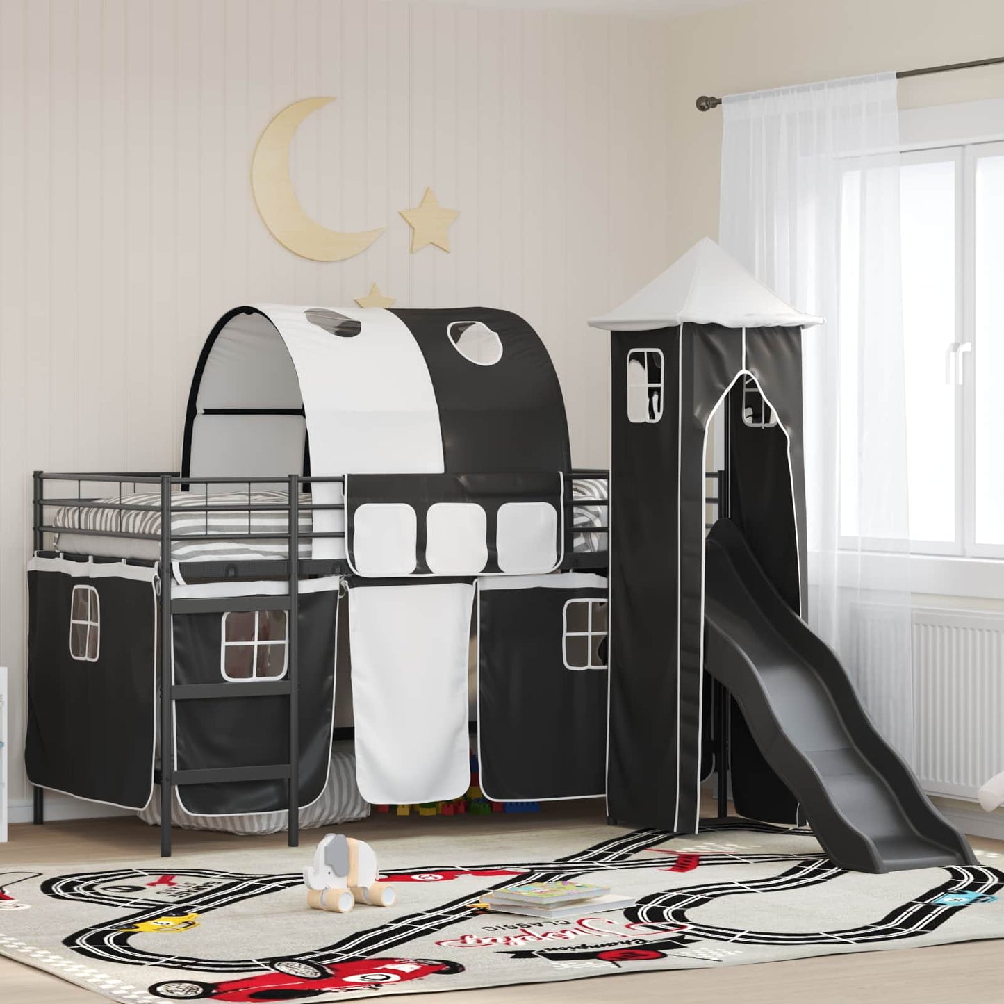 Kids'Loft Bed Frame Black 100 x 200 cm Metal