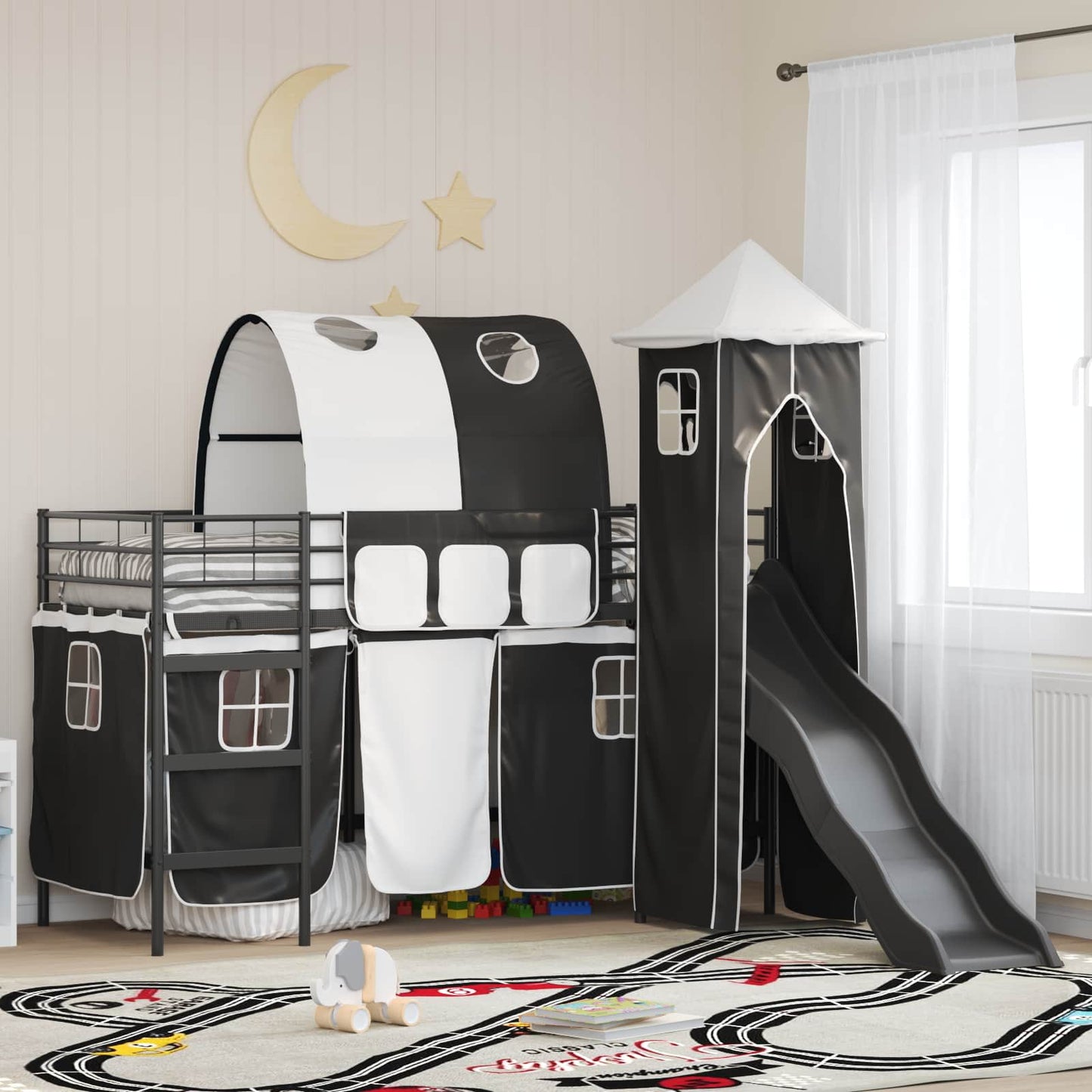 Kids'Loft Bed Frame Black 100 x 190 cm Metal