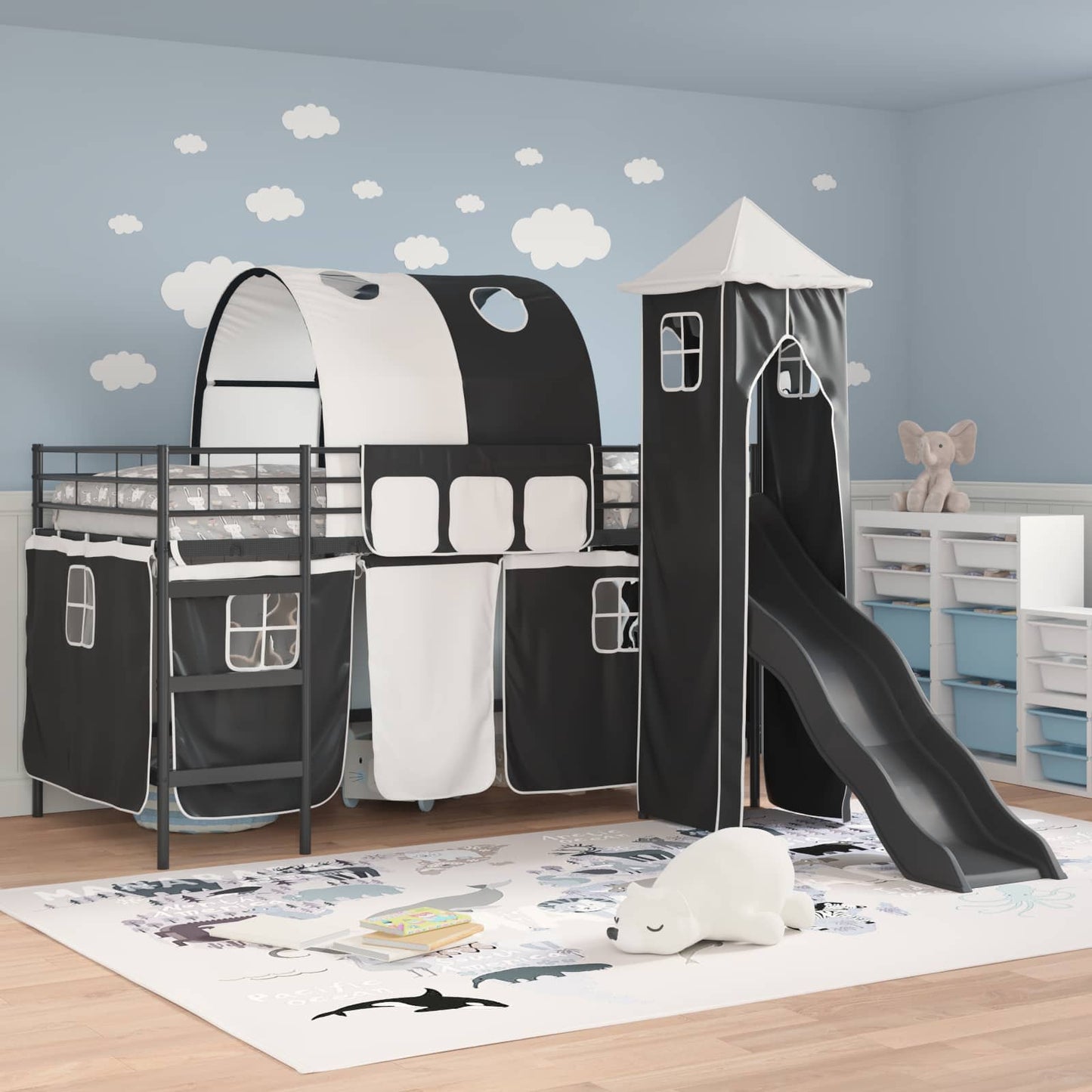 Kids'Loft Bed Frame Black 100 x 200 cm Metal