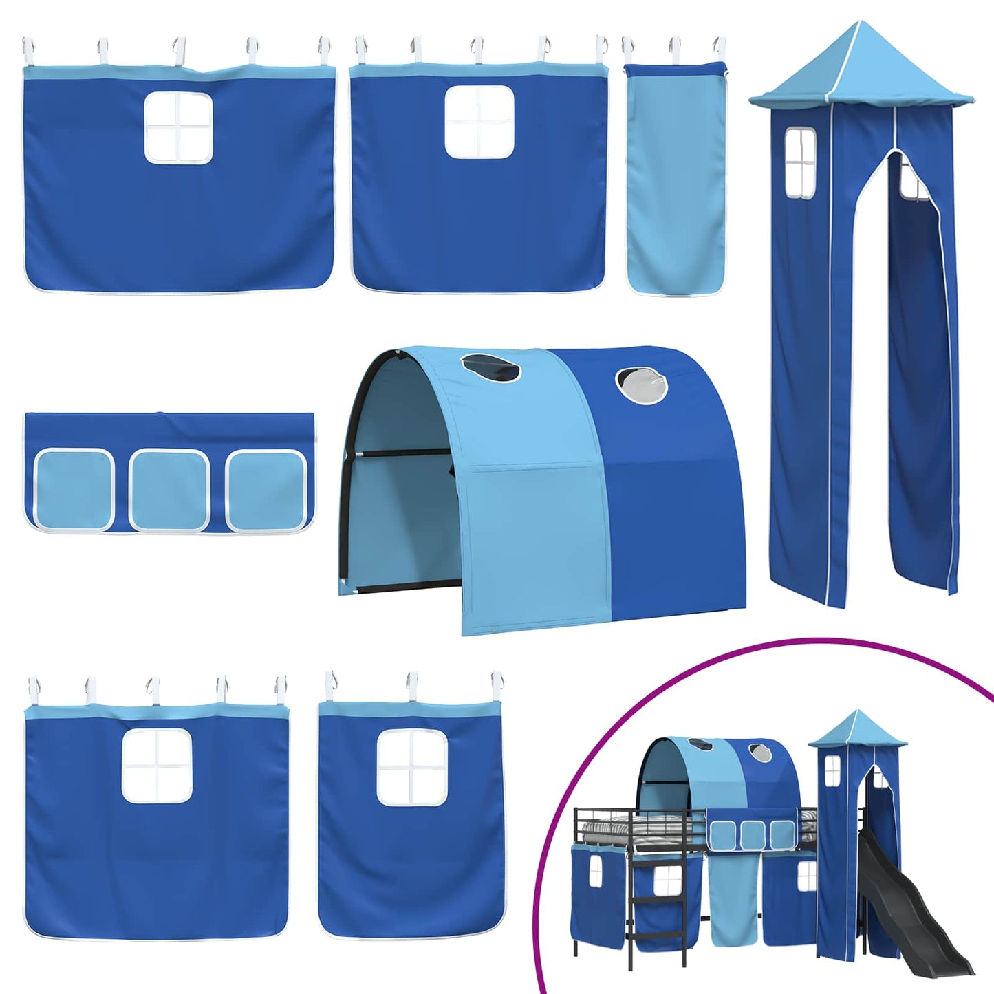 Kids'Loft Bed Frame Black and Blue 80 x 200 cm Metal