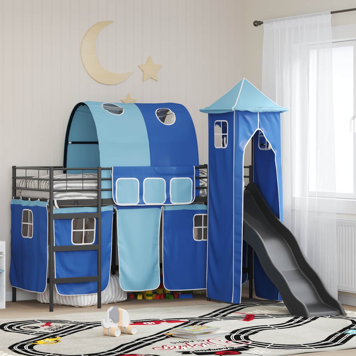 Kids'Loft Bed Frame Black and Blue 100 x 190 cm Metal