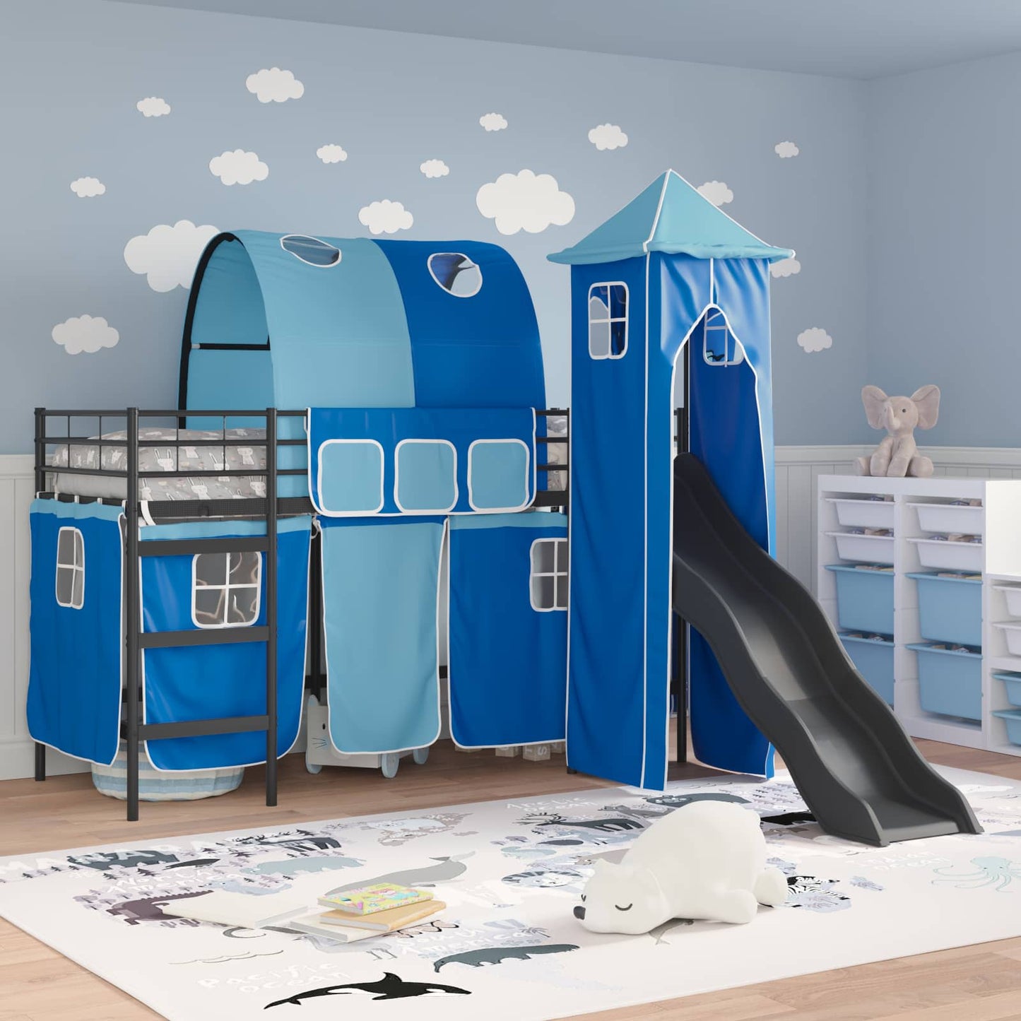 Kids'Loft Bed Frame Black and Blue 100 x 190 cm Metal