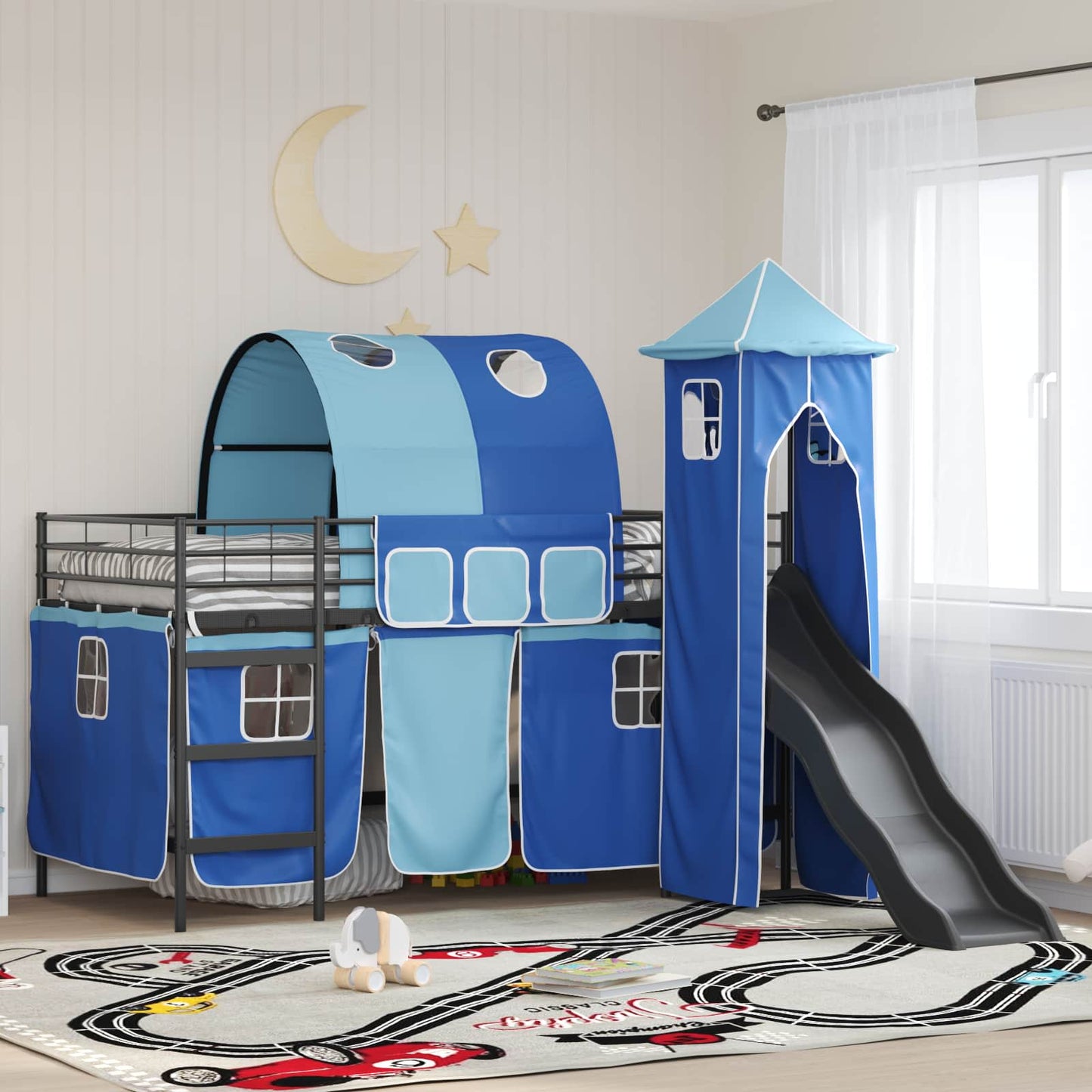 Kids'Loft Bed Frame Black and Blue 100 x 200 cm Metal
