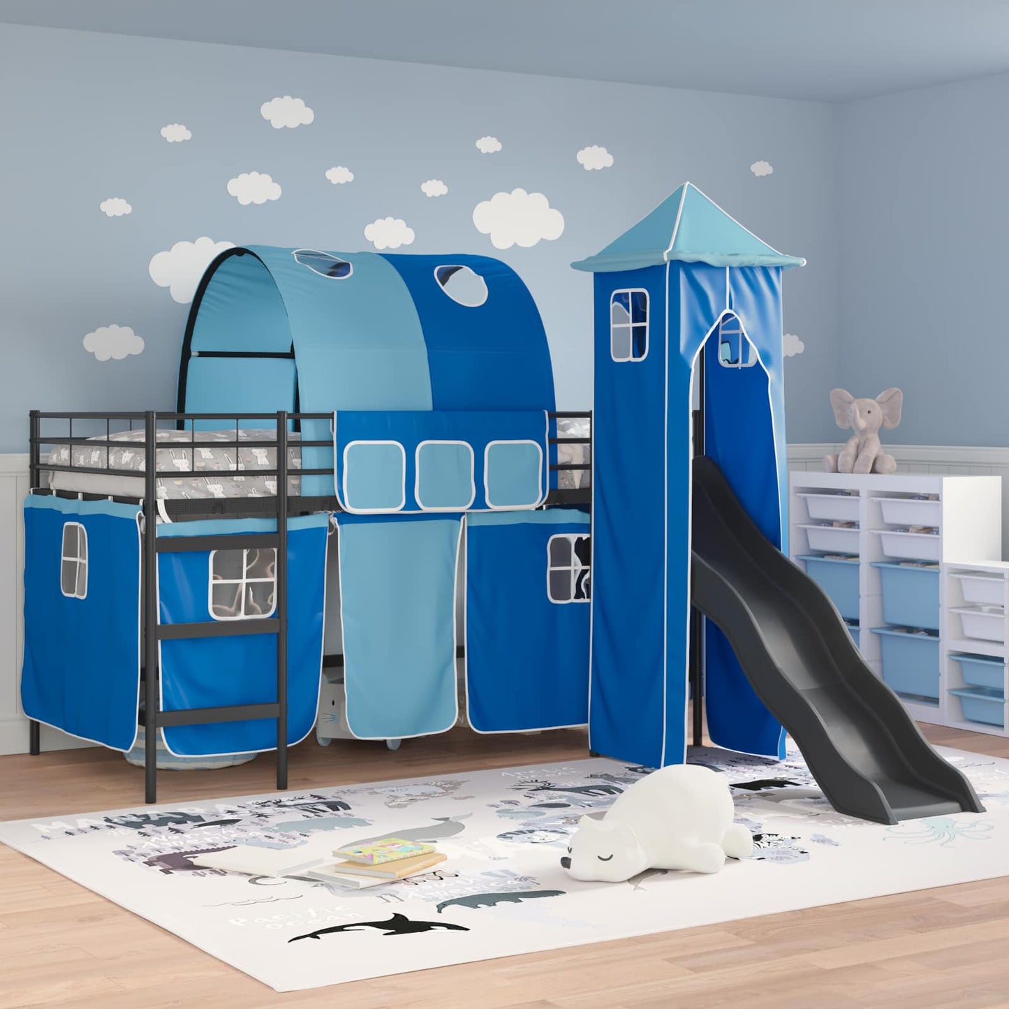 Kids'Loft Bed Frame Black and Blue 100 x 200 cm Metal