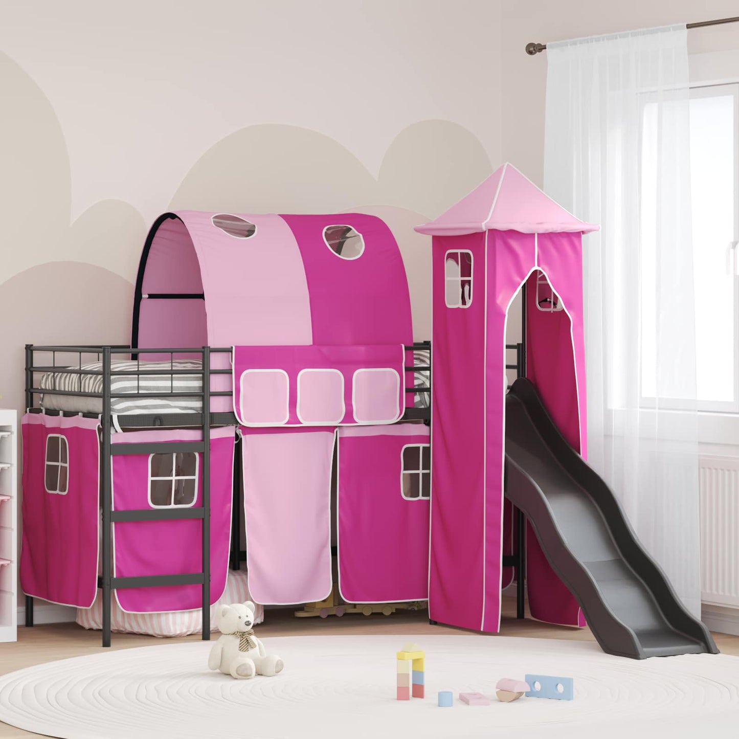 Kids'Loft Bed Frame Black and Pink 75 x 190 cm Metal