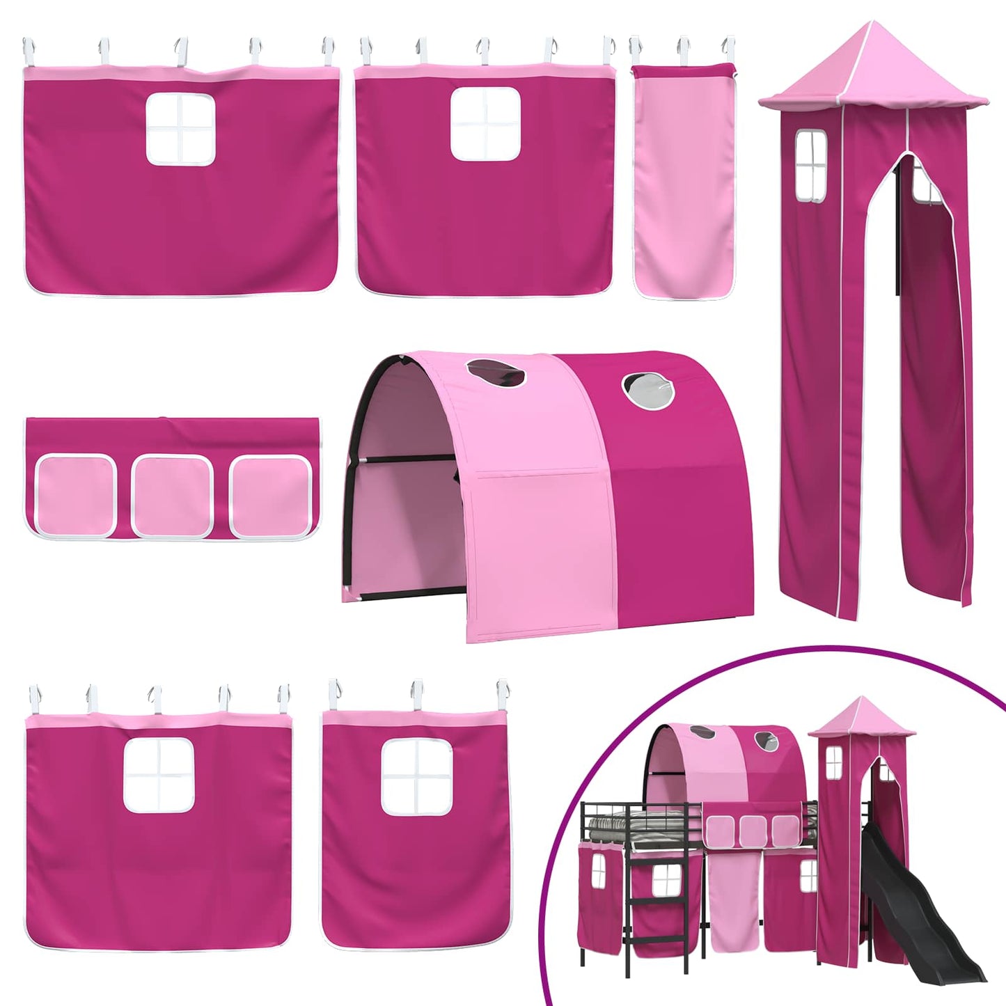 Kids'Loft Bed Frame Black and Pink 75 x 190 cm Metal