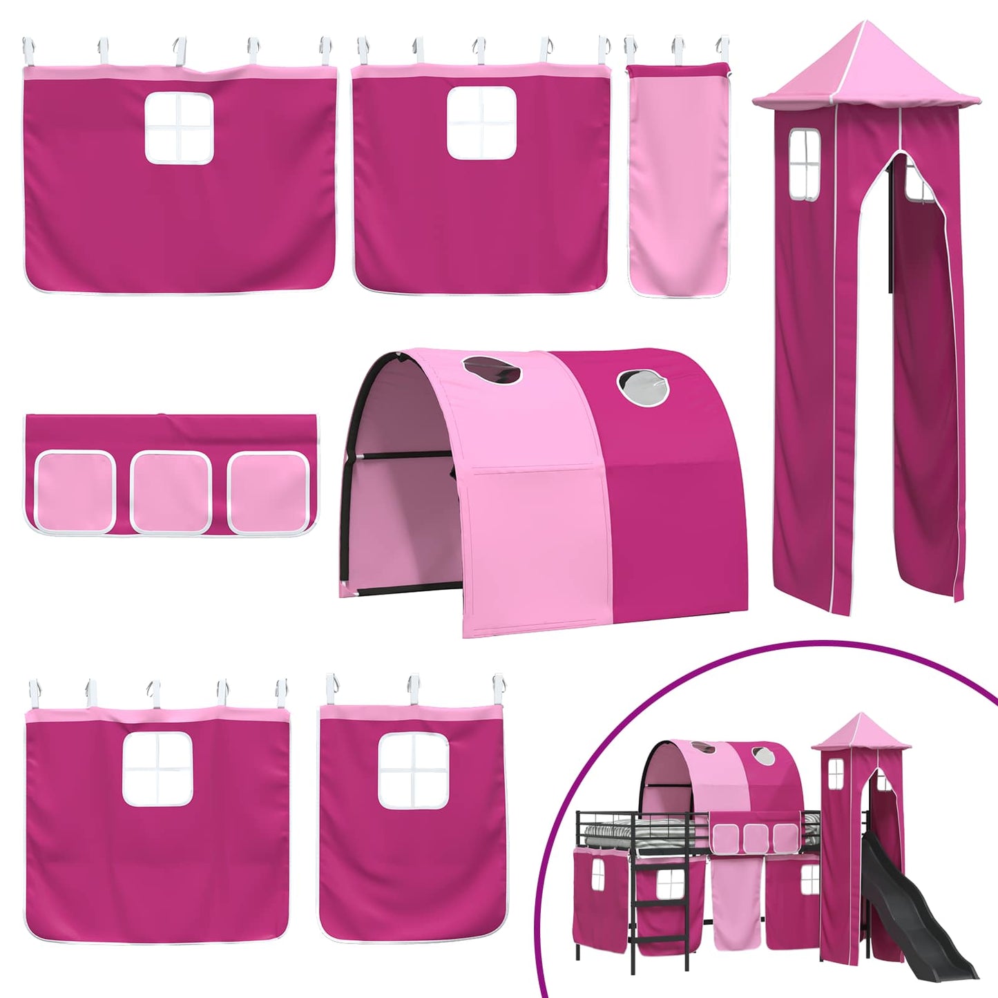 Kids'Loft Bed Frame Black and Pink 80 x 200 cm Metal