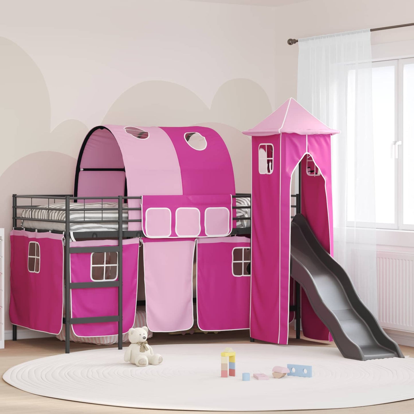 Kids'Loft Bed Frame Black and Pink 107 x 200 cm Metal