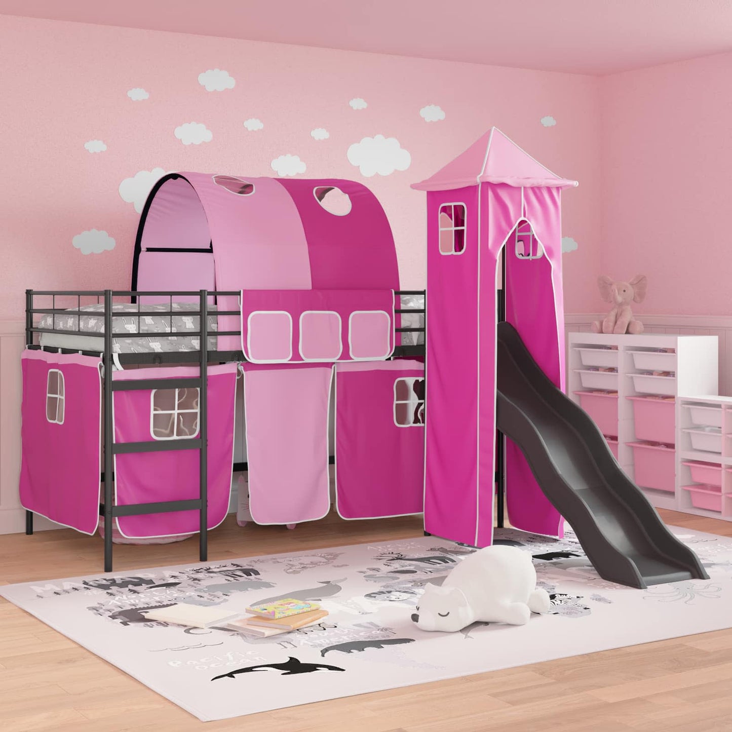 Kids'Loft Bed Frame Black and Pink 107 x 200 cm Metal
