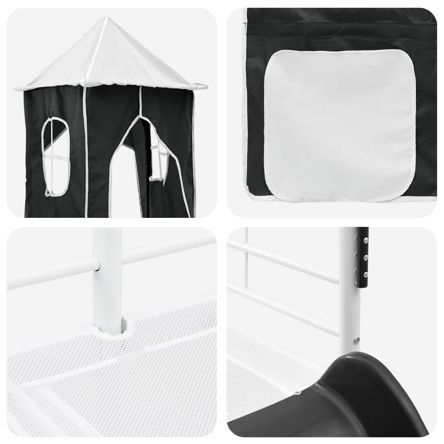 Kids'Loft Bed Frame White and Black 90 x 190 cm Metal