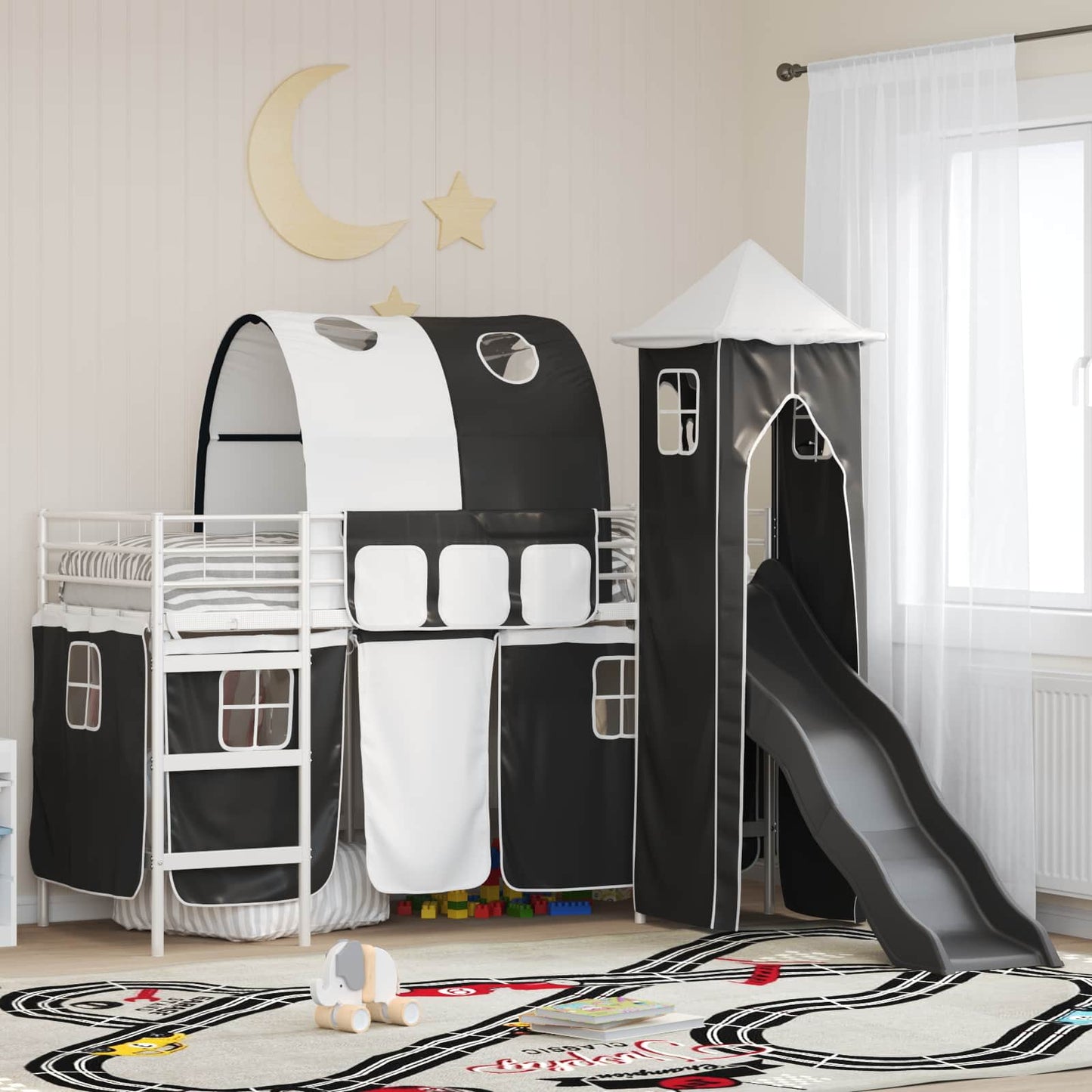 Kids'Loft Bed Frame White and Black 90 x 190 cm Metal