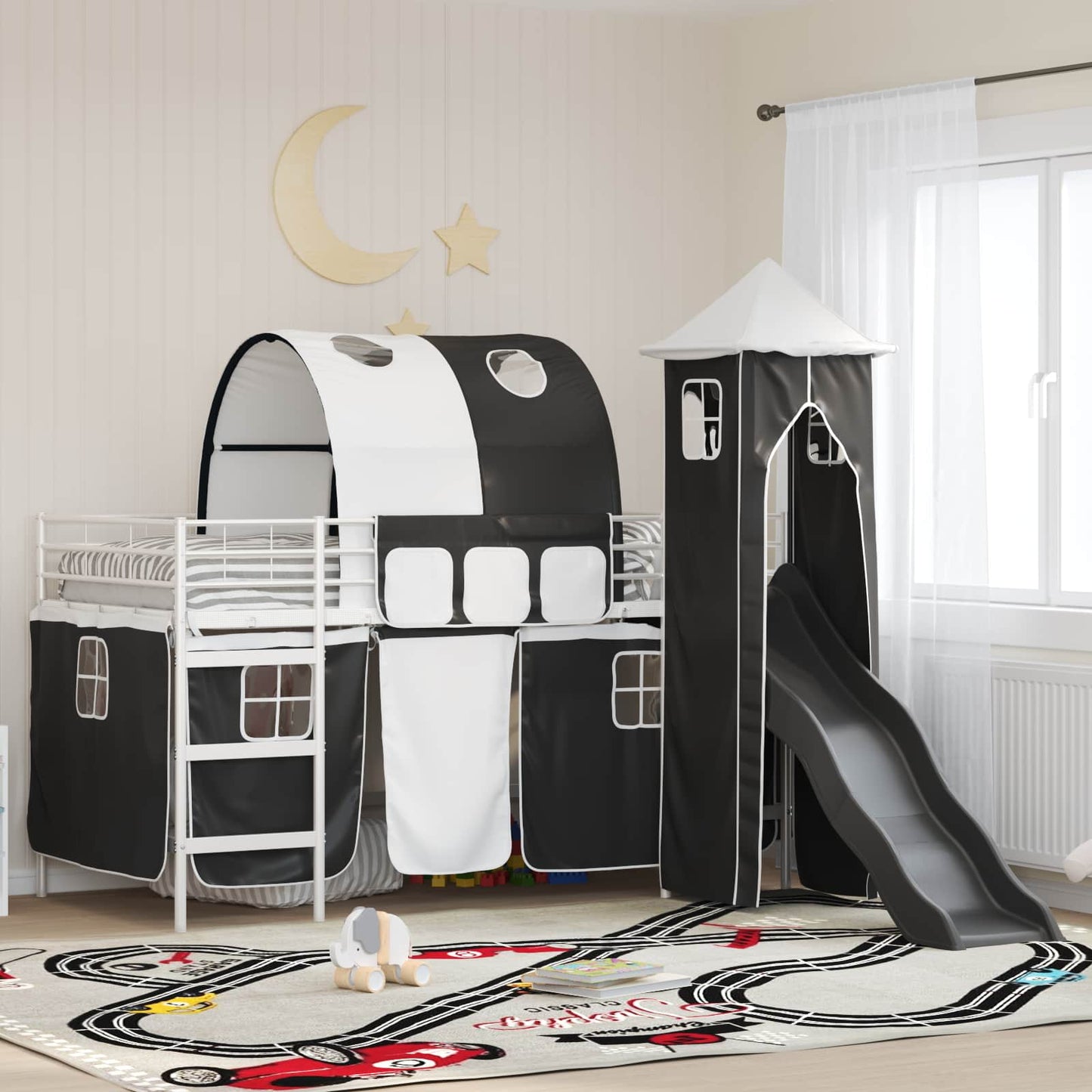 Kids'Loft Bed Frame White and Black 100 x 200 cm Metal