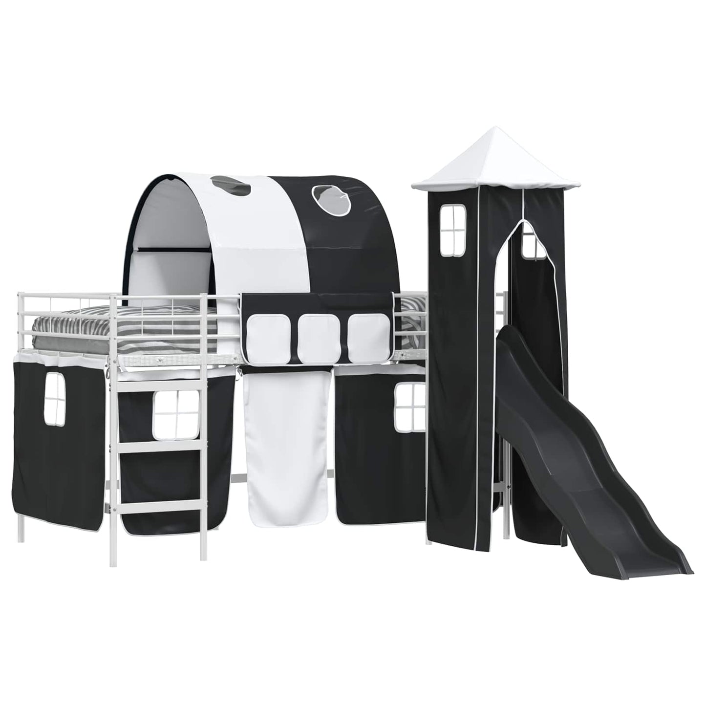 Kids'Loft Bed Frame White and Black 100 x 200 cm Metal