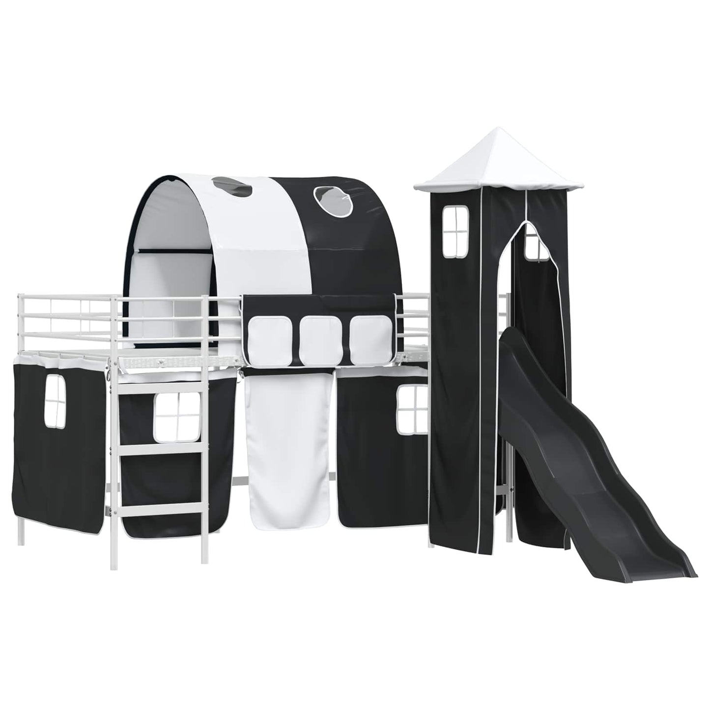 Kids'Loft Bed Frame White and Black 100 x 200 cm Metal