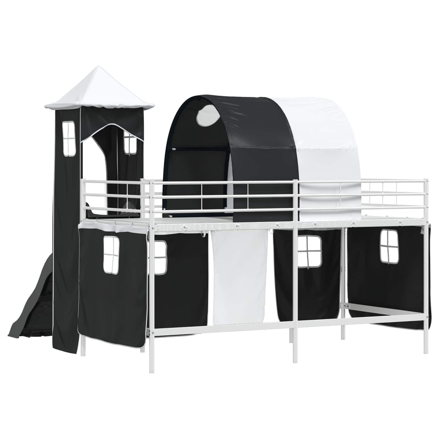 Kids'Loft Bed Frame White and Black 100 x 200 cm Metal