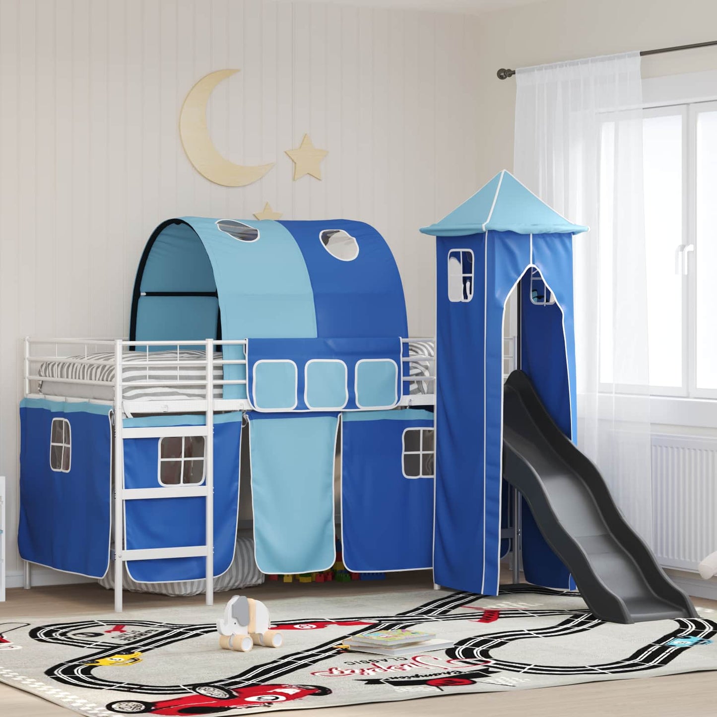 Kids'Loft Bed Frame White and Blue 80 x 200 cm Metal