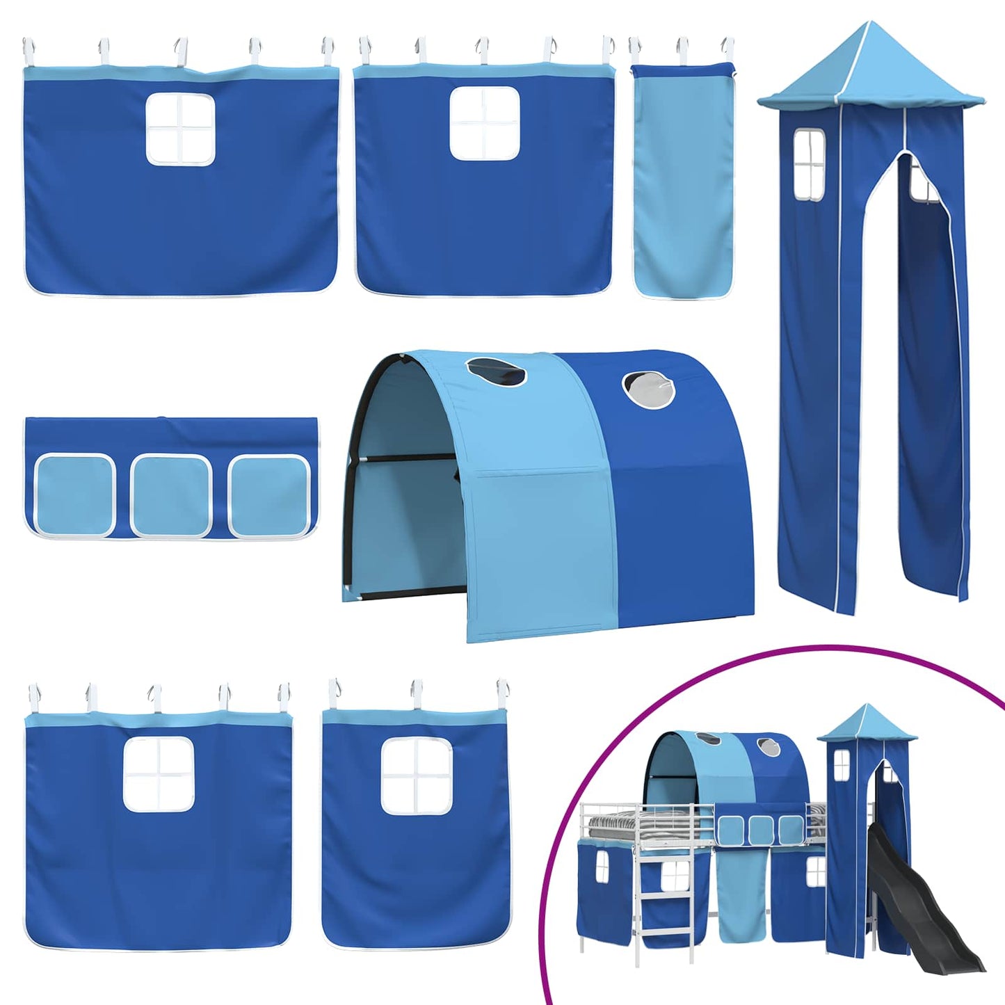 Kids'Loft Bed Frame White and Blue 80 x 200 cm Metal