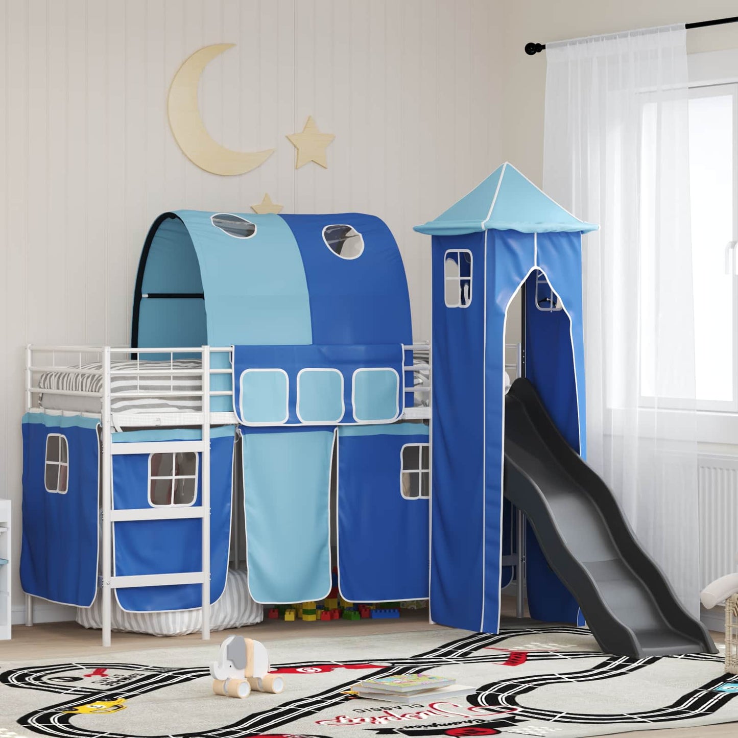 Kids'Loft Bed Frame White and Blue 100 x 190 cm Metal