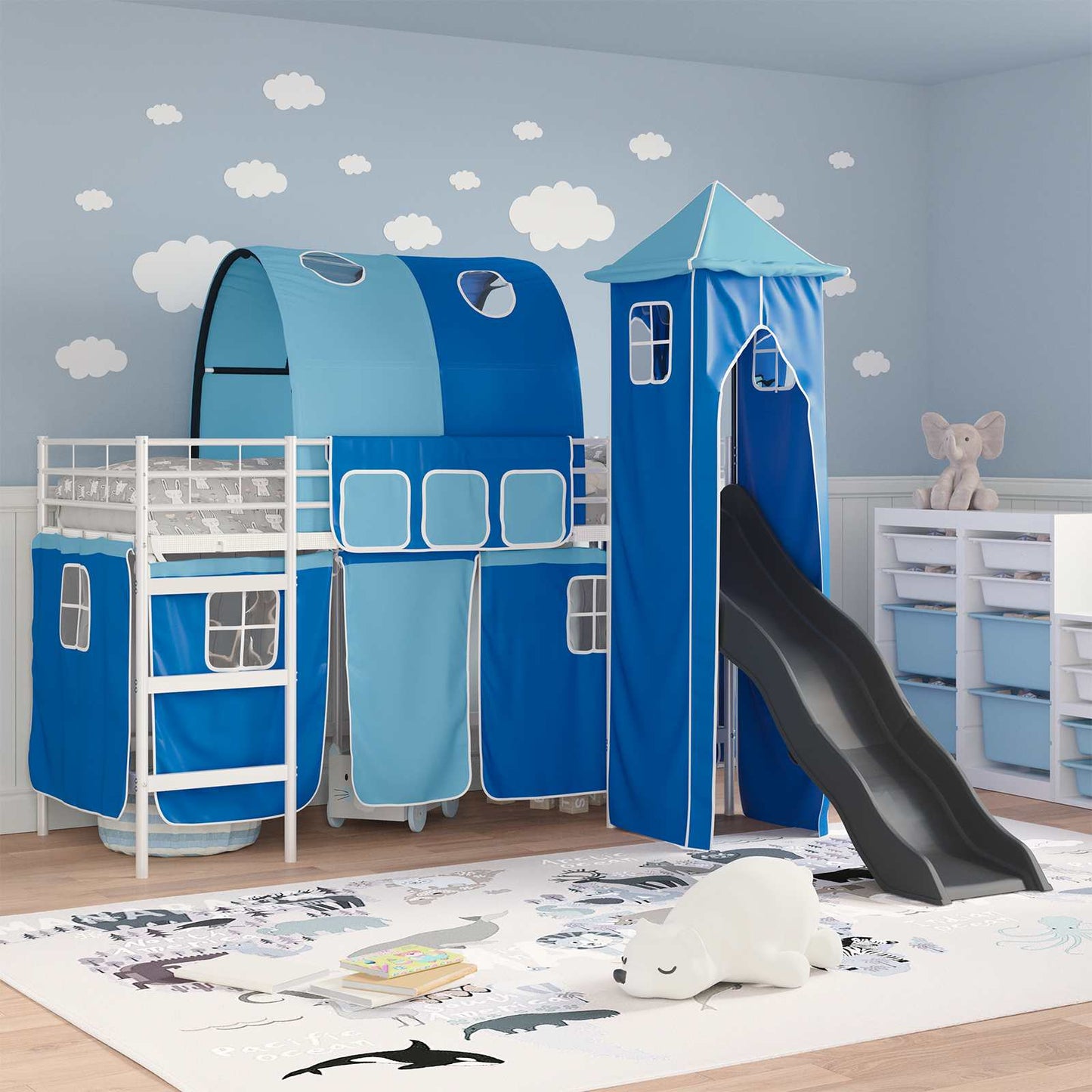 Kids'Loft Bed Frame White and Blue 100 x 190 cm Metal