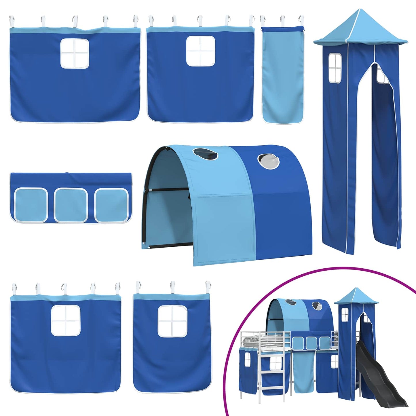 Kids'Loft Bed Frame White and Blue 100 x 190 cm Metal